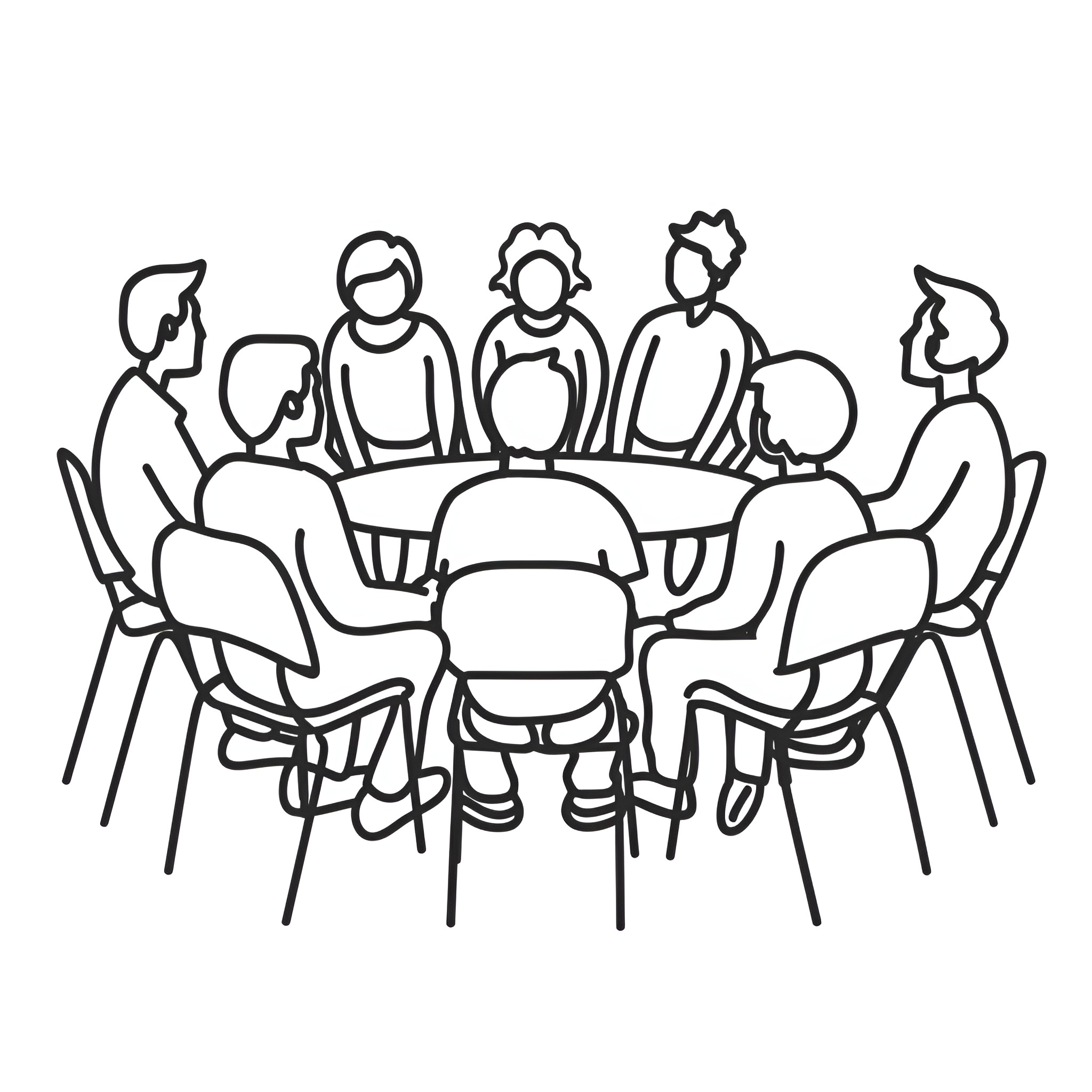 Mental Health Group Discussion Drawing Idea (free black-and-white line drawing printable PDF for all, from beginners to advanced learners, including children, teens, adults, and seniors)