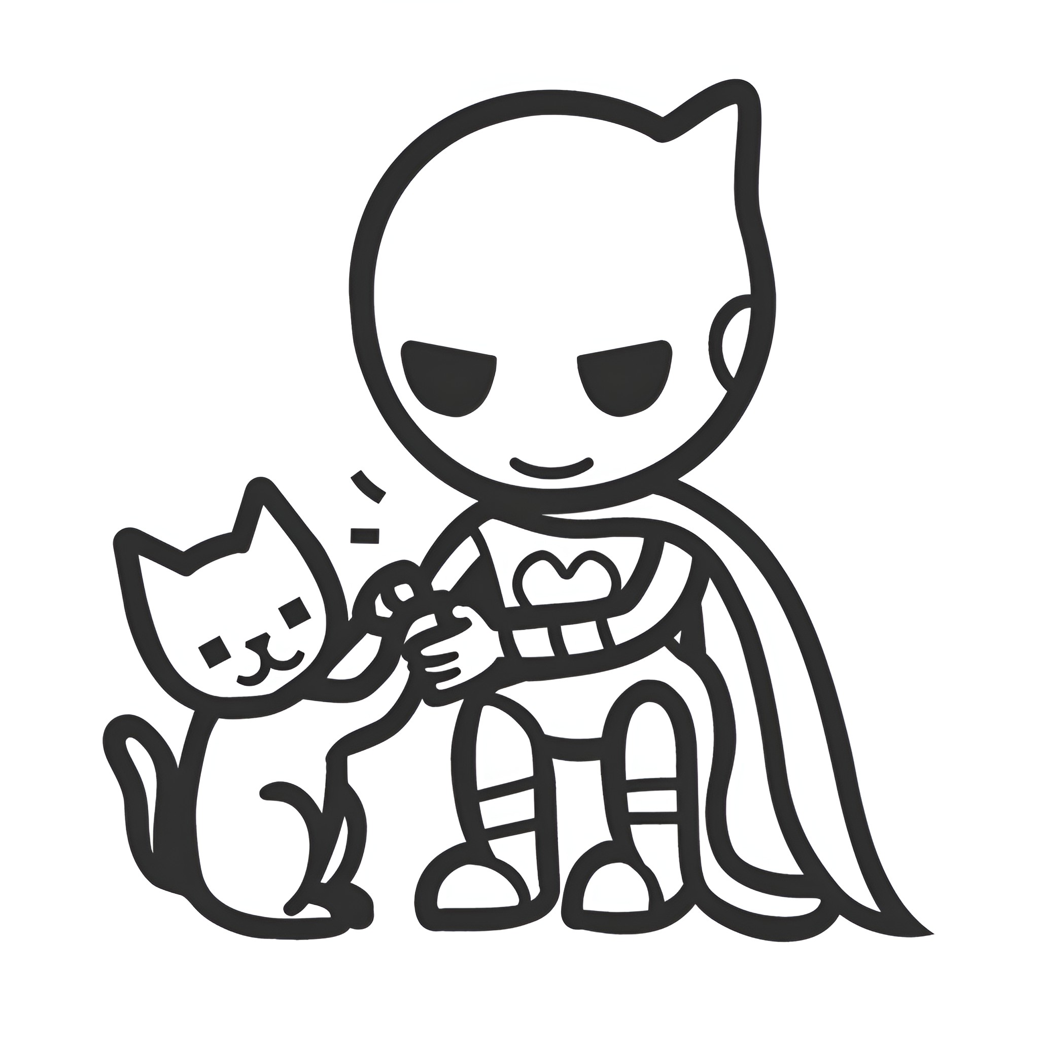 Superhero with a Furry Companion Drawing Idea (free black-and-white line drawing printable PDF for all, from beginners to advanced learners, including children, teens, adults, and seniors)