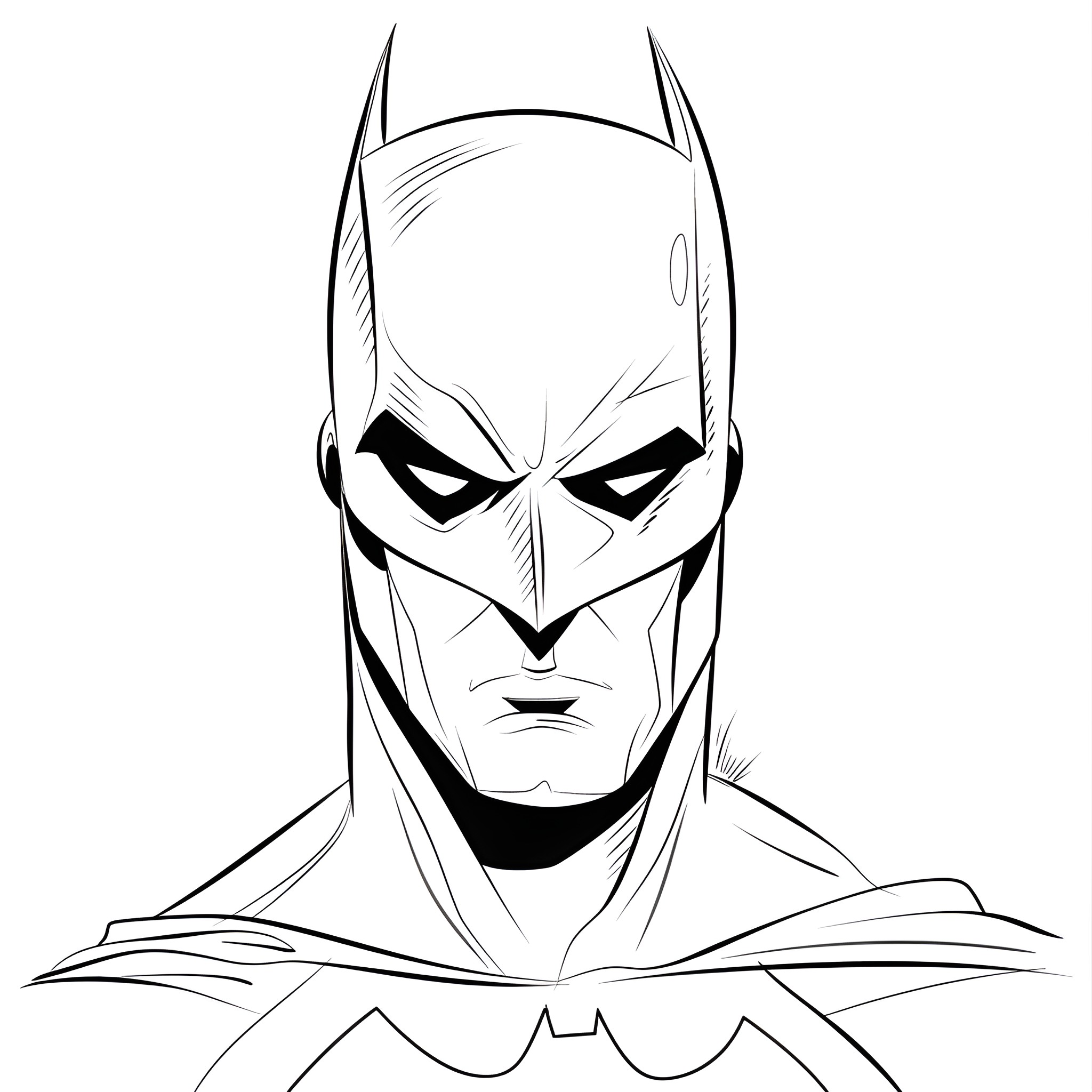 Superhero in intense focused expression Drawing Idea (free black-and-white line drawing printable PDF for all, from beginners to advanced learners, including children, teens, adults, and seniors)