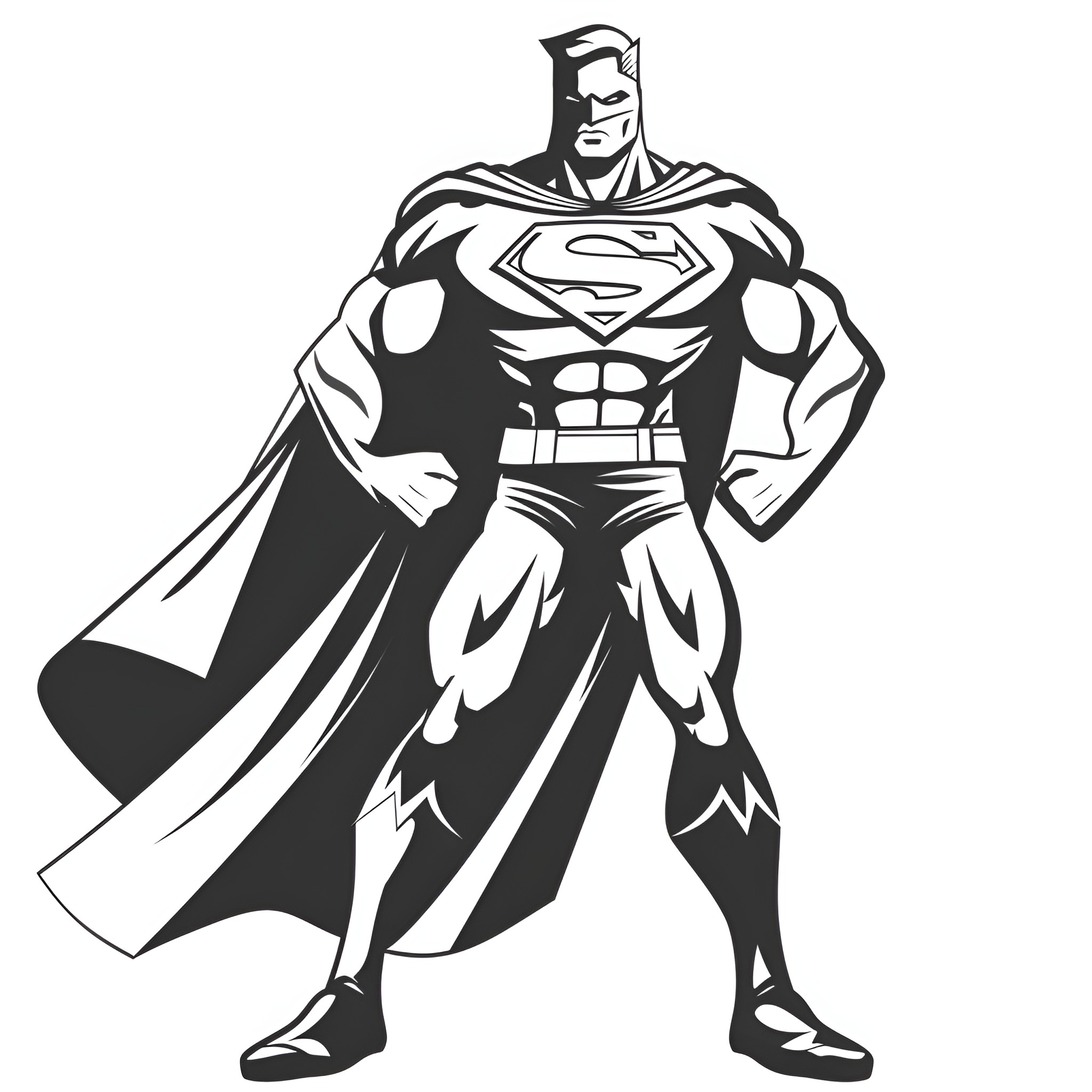 Superhero in Iconic Pose Drawing Idea (free black-and-white line drawing printable PDF for all, from beginners to advanced learners, including children, teens, adults, and seniors)