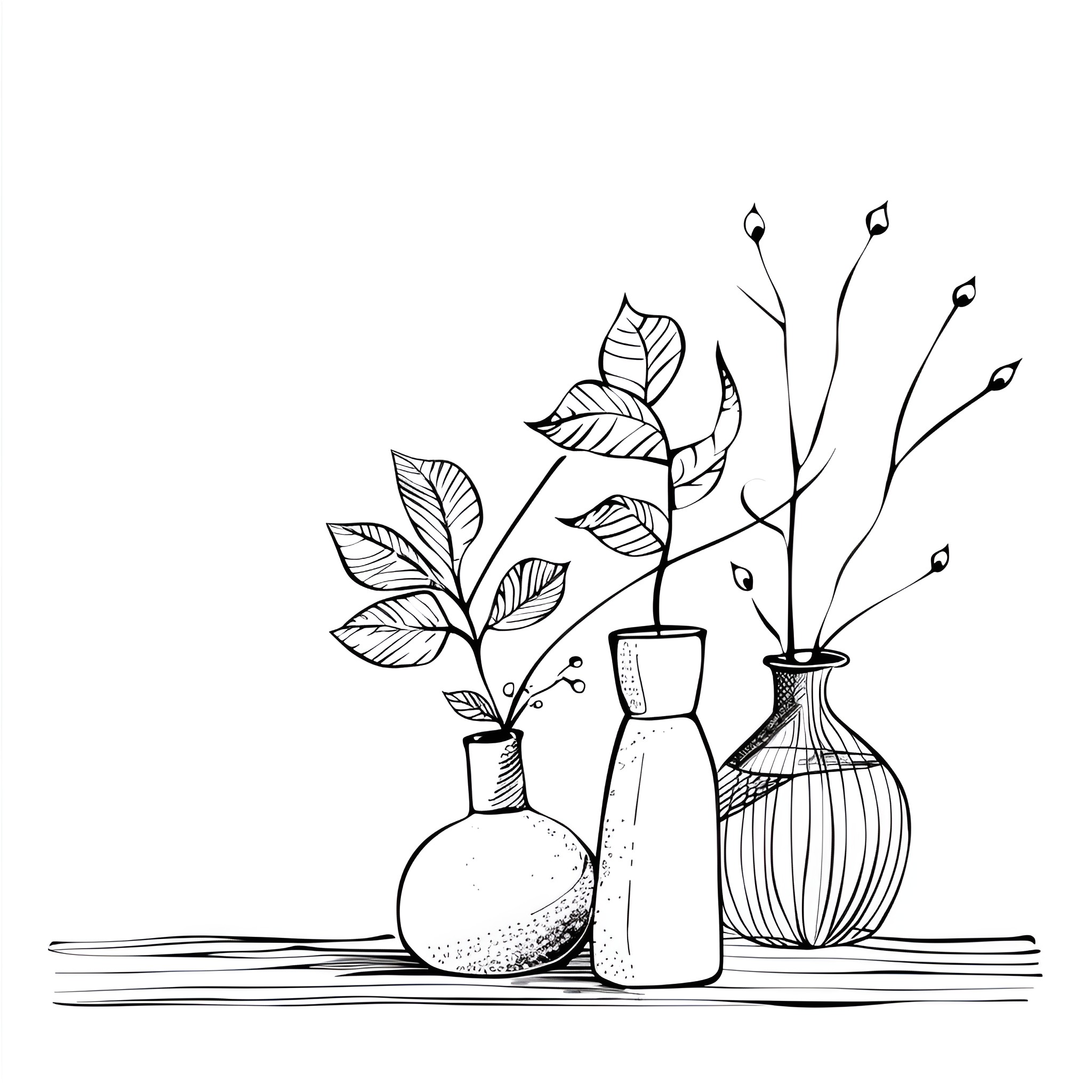 Still Life with Floral Elements Drawing Idea (free black-and-white line drawing printable PDF for all, from beginners to advanced learners, including children, teens, adults, and seniors)