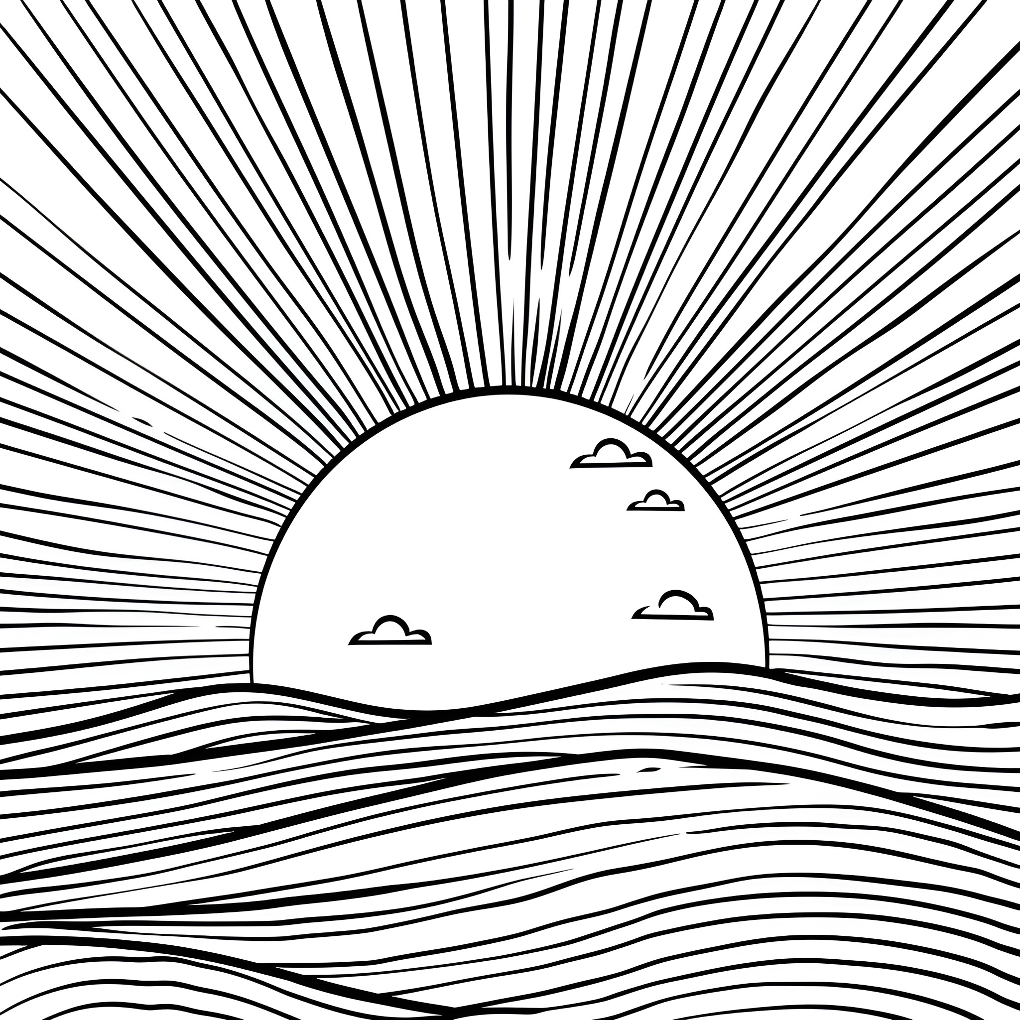Mental Health Tranquil Sunrise Serenity Illustration Drawing Idea (free black-and-white line drawing printable PDF for all, from beginners to advanced learners, including children, teens, adults, and seniors)