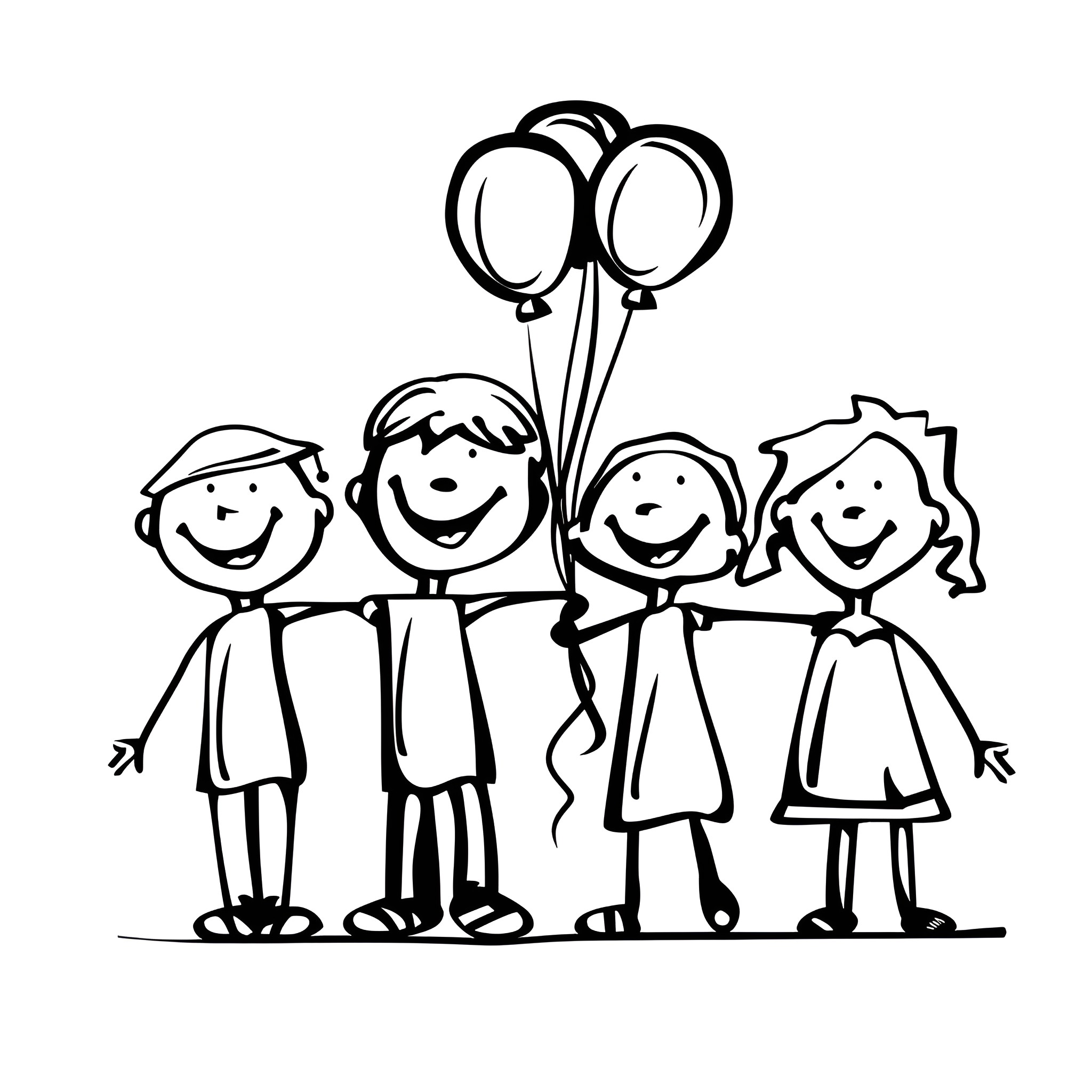 Graduation celebration with friends Drawing Idea (free black-and-white line drawing printable PDF for all, from beginners to advanced learners, including children, teens, adults, and seniors)