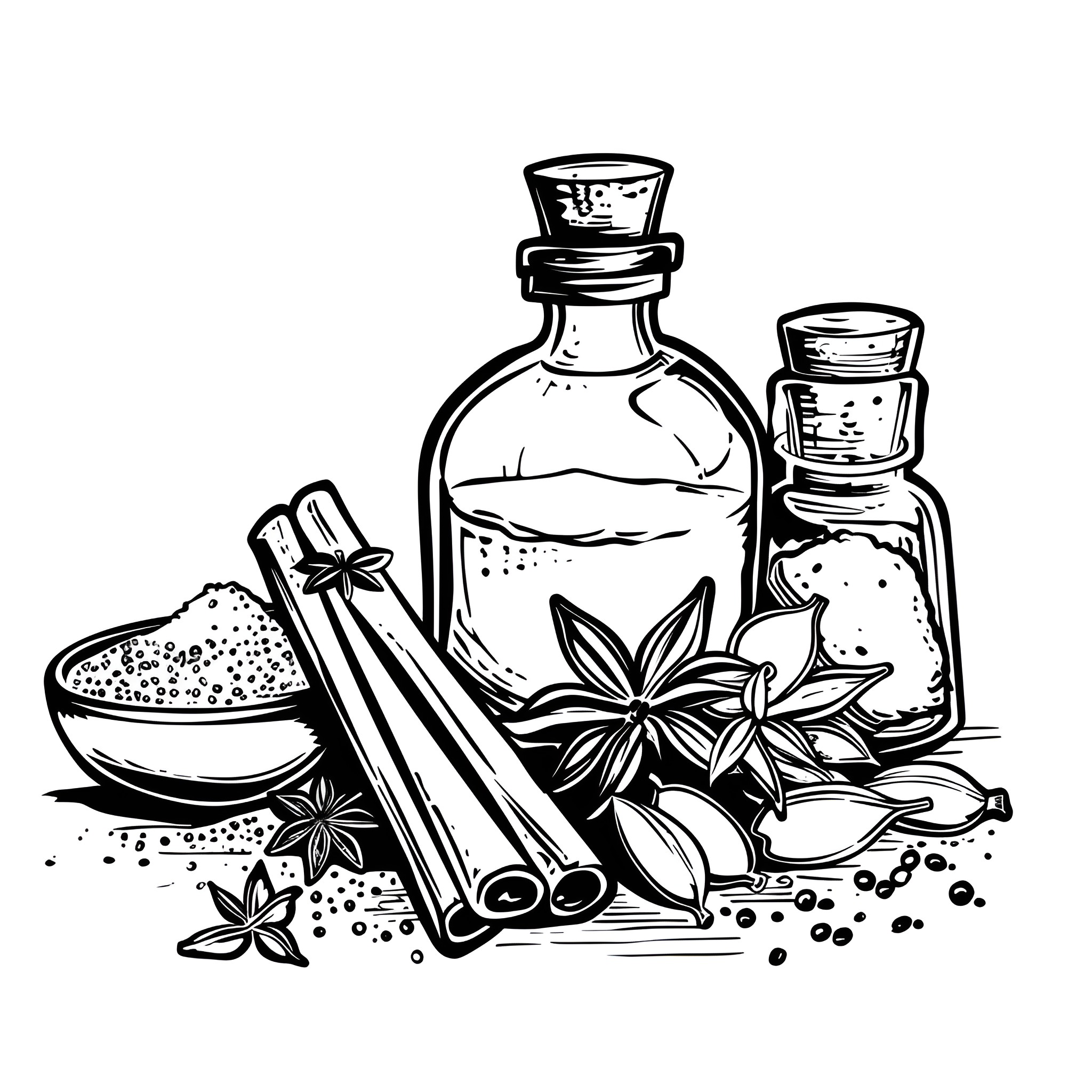 Still Life of Culinary Ingredients Drawing Idea (free black-and-white line drawing printable PDF for all, from beginners to advanced learners, including children, teens, adults, and seniors)