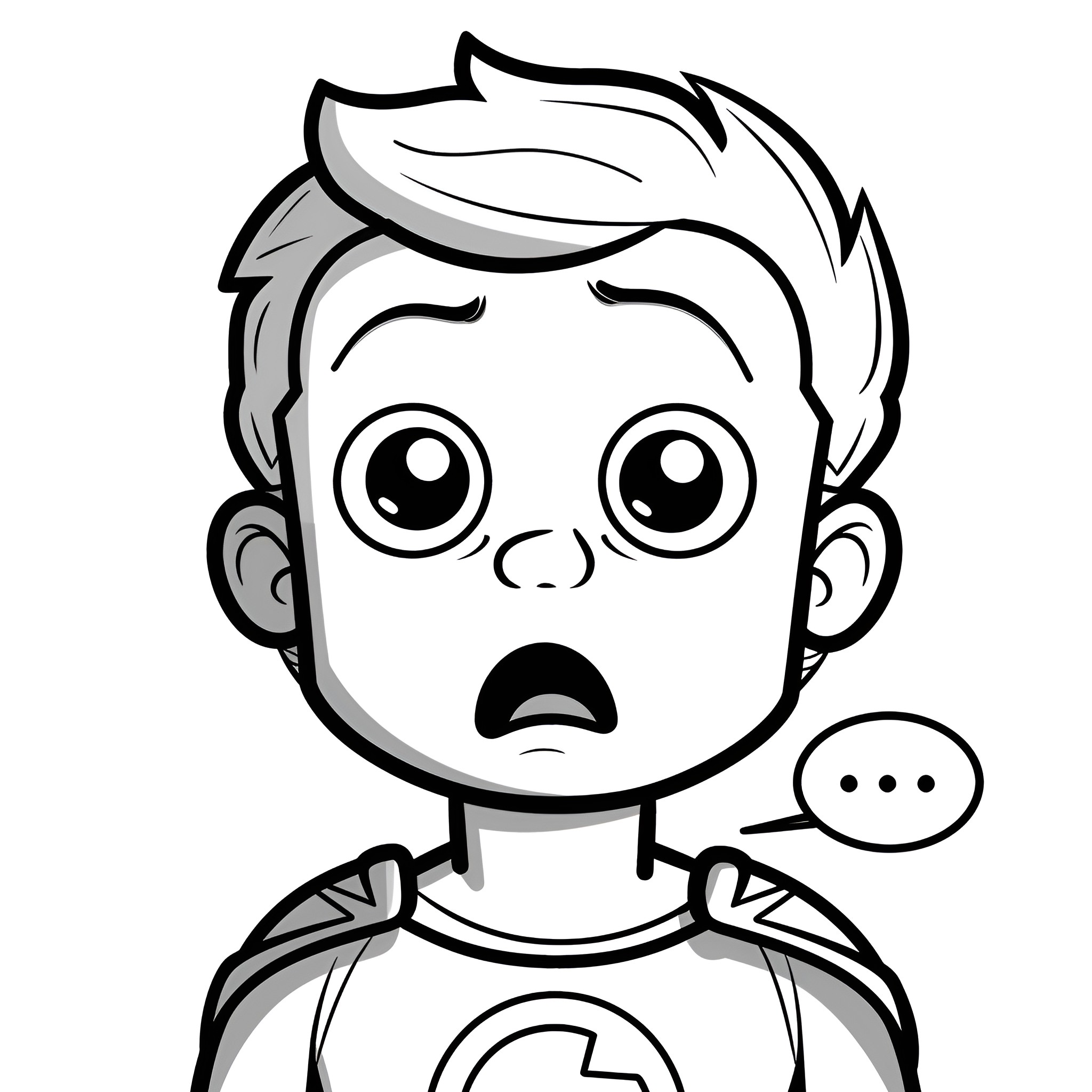 Superhero with curious facial expression Drawing Idea (free black-and-white line drawing printable PDF for all, from beginners to advanced learners, including children, teens, adults, and seniors)