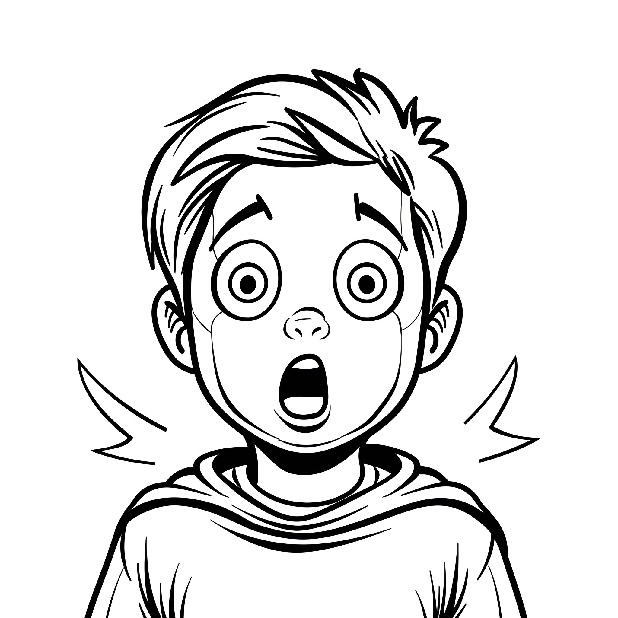 Superhero with Surprised Expression Drawing Idea (free black-and-white line drawing printable PDF for all, from beginners to advanced learners, including children, teens, adults, and seniors)