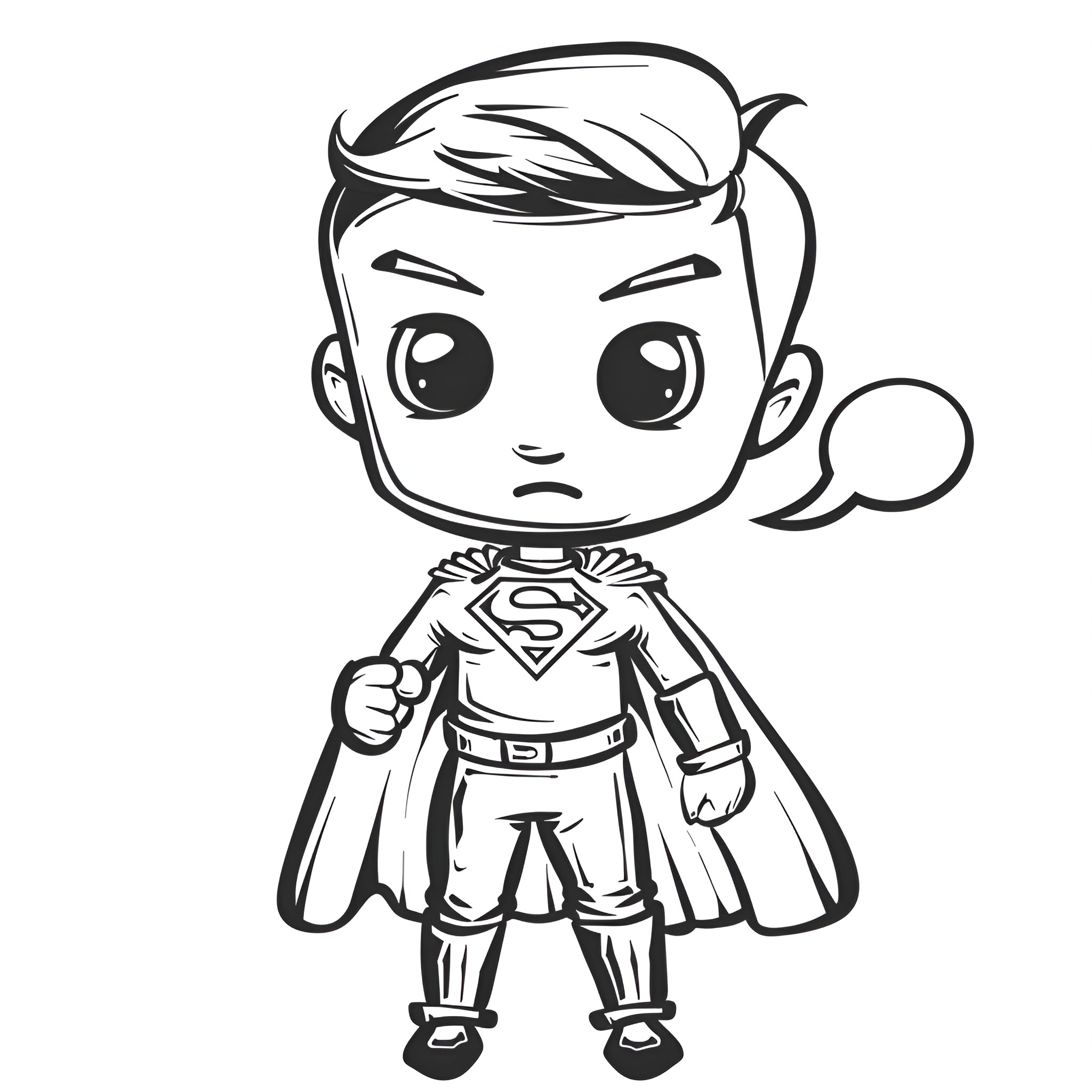 Superhero in Thoughtful Pose Drawing Idea (free black-and-white line drawing printable PDF for all, from beginners to advanced learners, including children, teens, adults, and seniors)