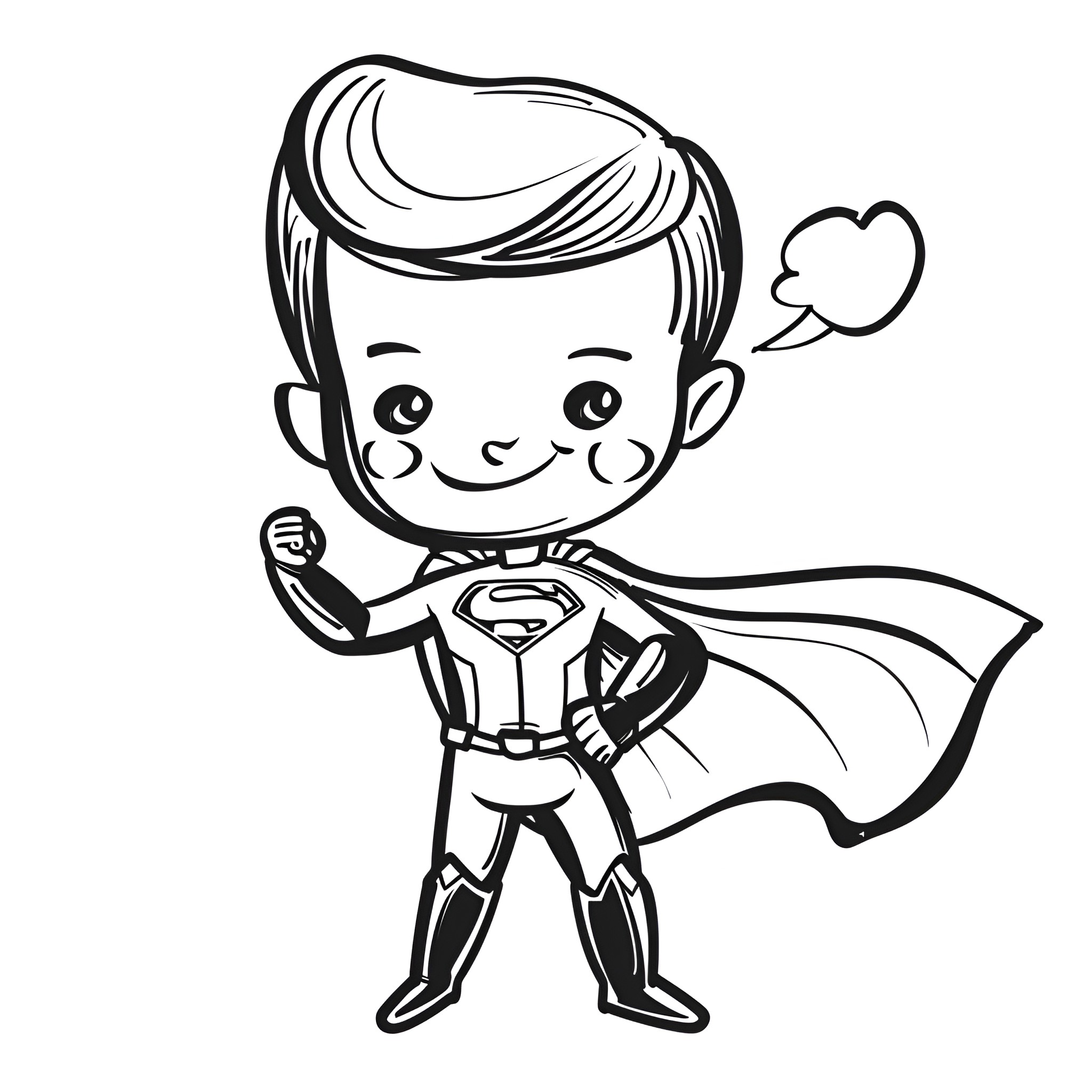 Superhero boy in a confident pose Drawing Idea (free black-and-white line drawing printable PDF for all, from beginners to advanced learners, including children, teens, adults, and seniors)