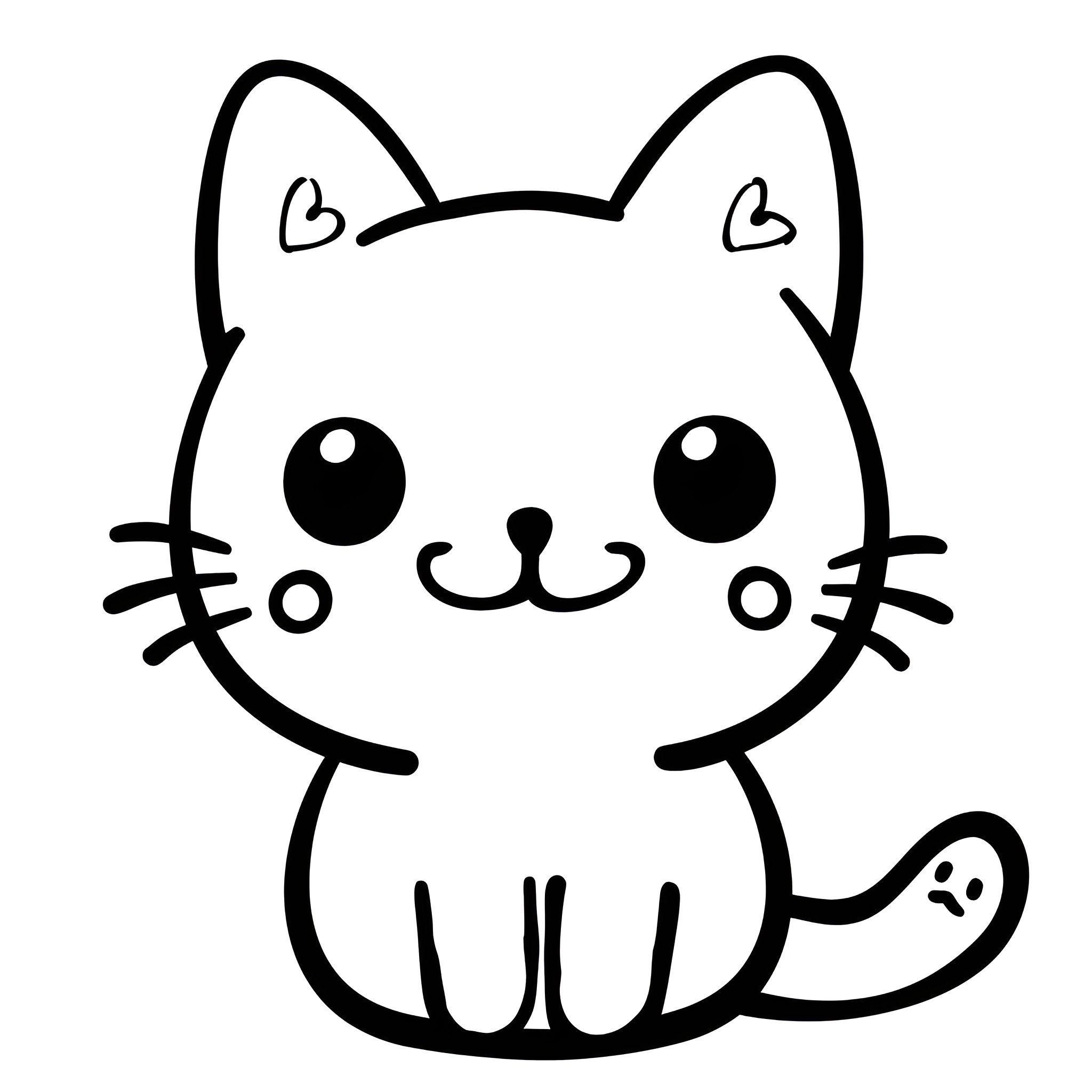Kawaii cat with cute expressions Drawing Idea (free black-and-white line drawing printable PDF for all, from beginners to advanced learners, including children, teens, adults, and seniors)