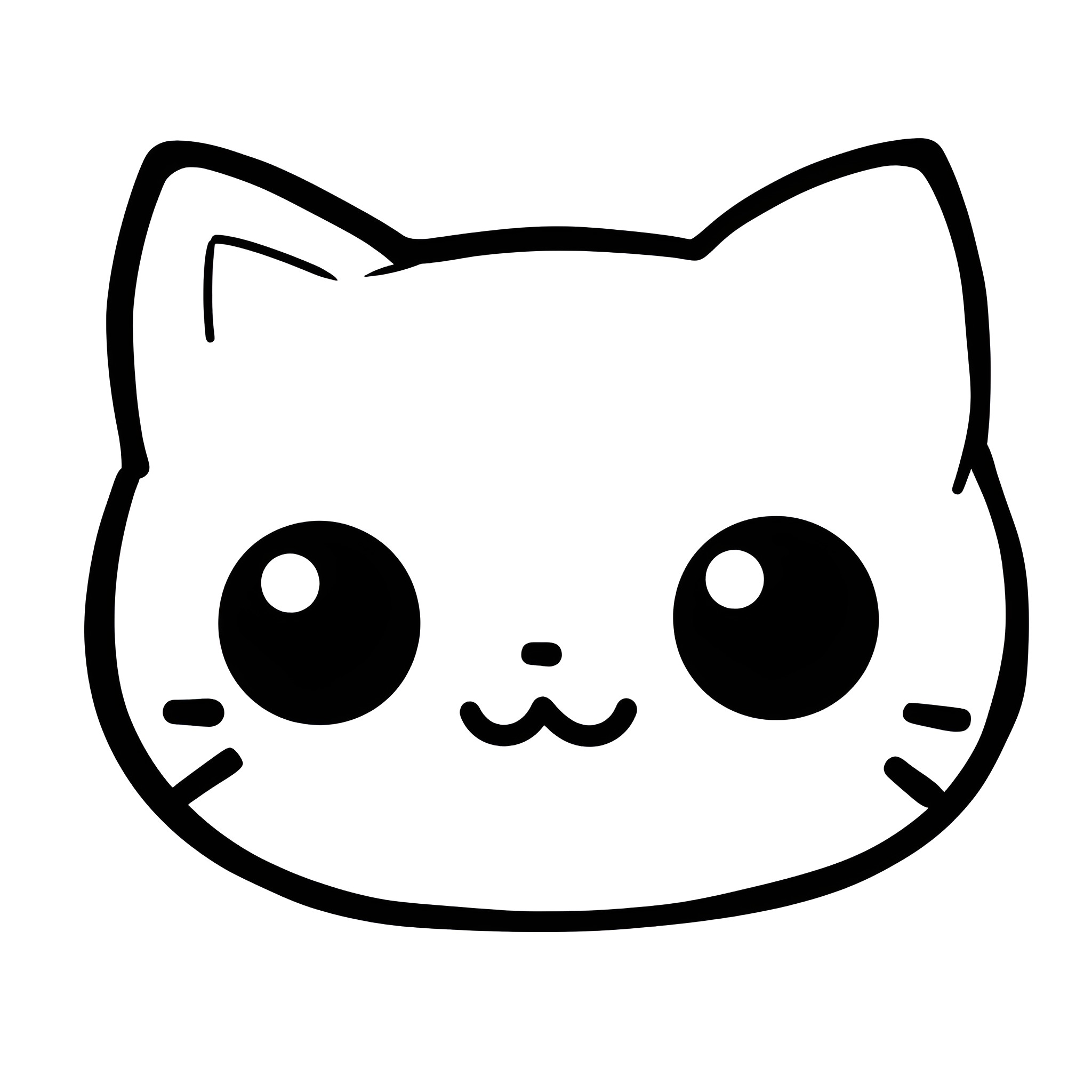 Kawaii Playful Cat Face Drawing Idea (free black-and-white line drawing printable PDF for all, from beginners to advanced learners, including children, teens, adults, and seniors)