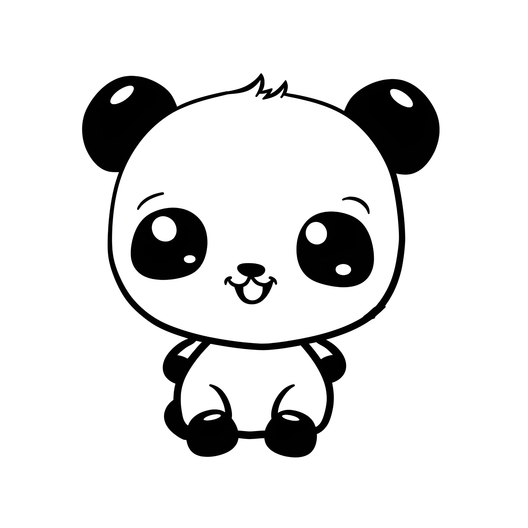 Kawaii Panda Sitting Adorably Drawing Idea (free black-and-white line drawing printable PDF for all, from beginners to advanced learners, including children, teens, adults, and seniors)