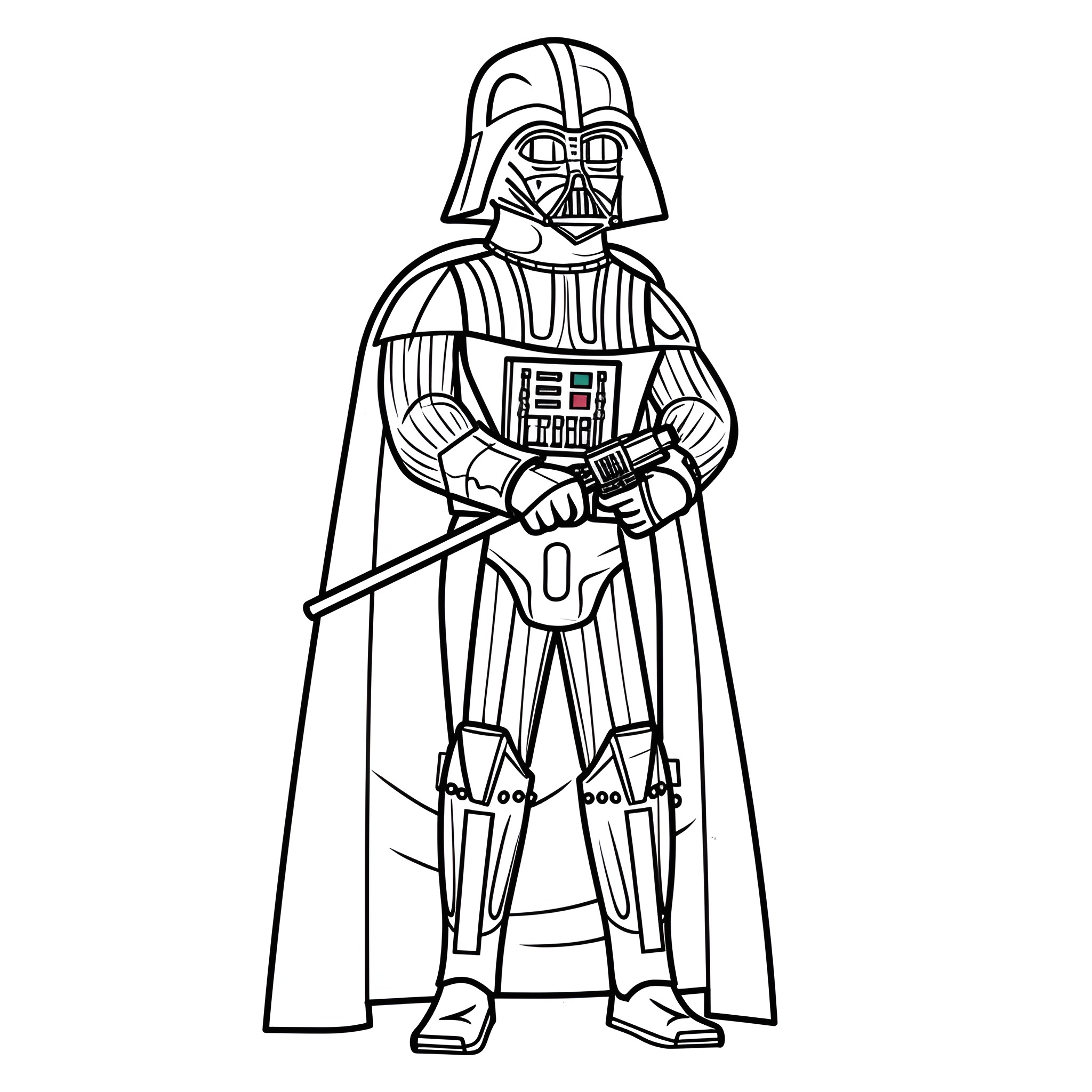 Star Wars Darth Vader in iconic pose Drawing Idea (free black-and-white line drawing printable PDF for all, from beginners to advanced learners, including children, teens, adults, and seniors)