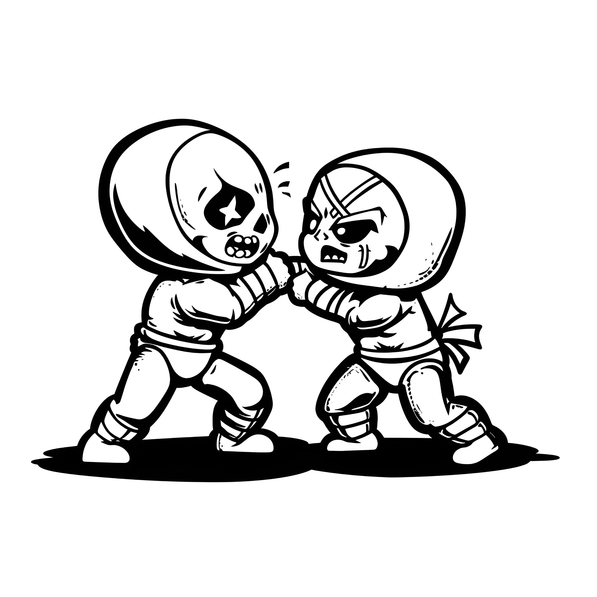 Mexico Wrestlers Battling with Fierce Expressions Drawing Idea (free black-and-white line drawing printable PDF for all, from beginners to advanced learners, including children, teens, adults, and seniors)