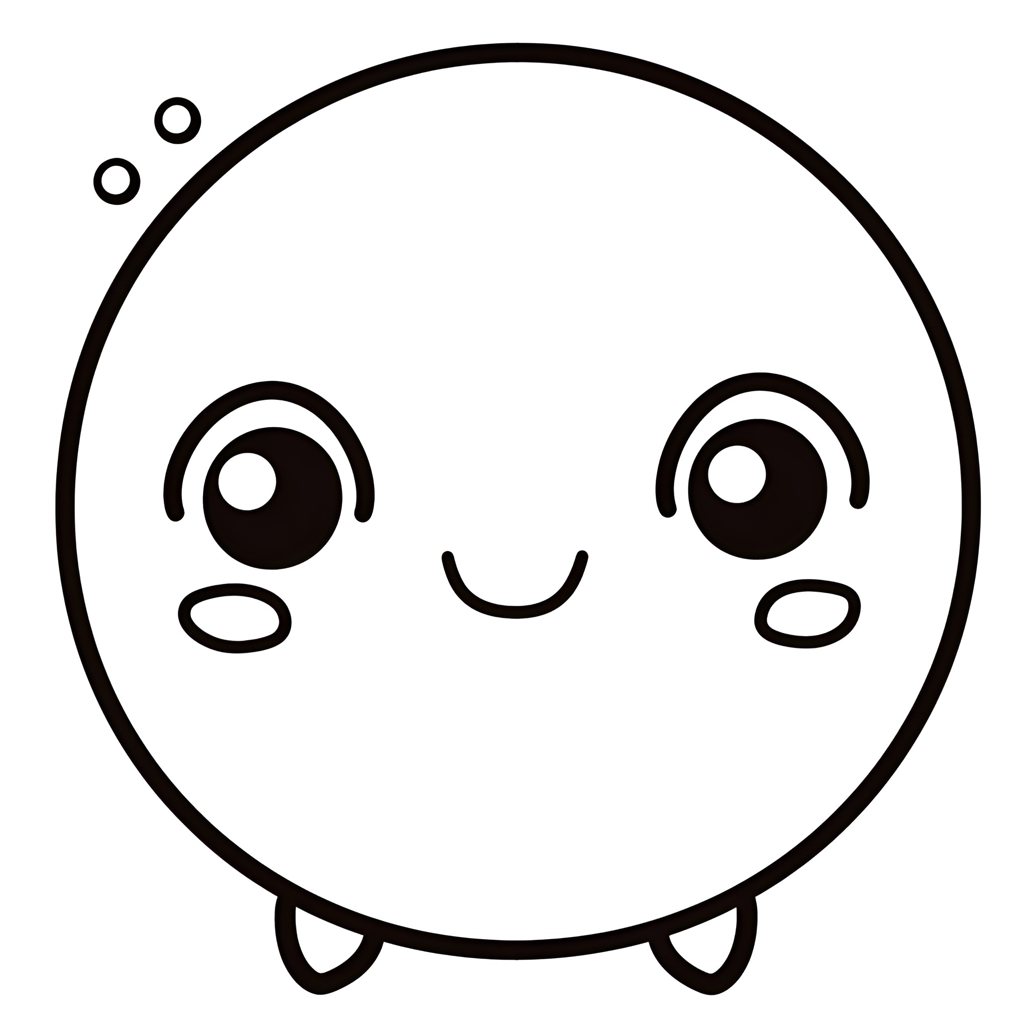 Kawaii smiling round character Drawing Idea (free black-and-white line drawing printable PDF for all, from beginners to advanced learners, including children, teens, adults, and seniors)