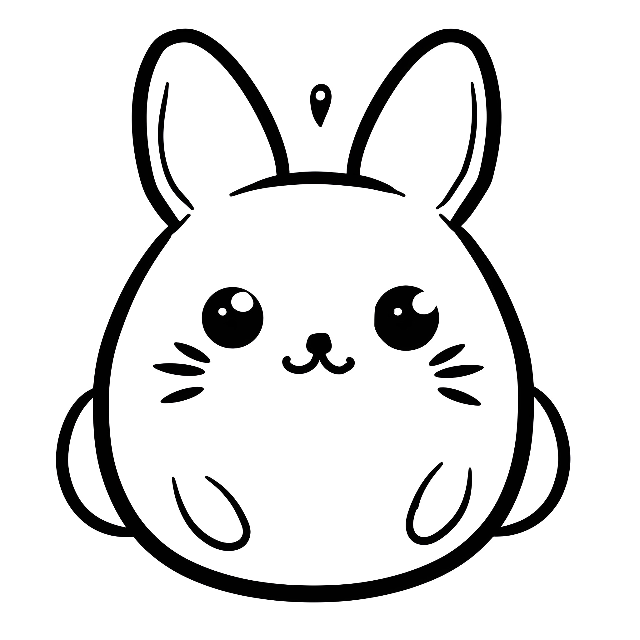 Kawaii bunny with big eyes Drawing Idea (free black-and-white line drawing printable PDF for all, from beginners to advanced learners, including children, teens, adults, and seniors)