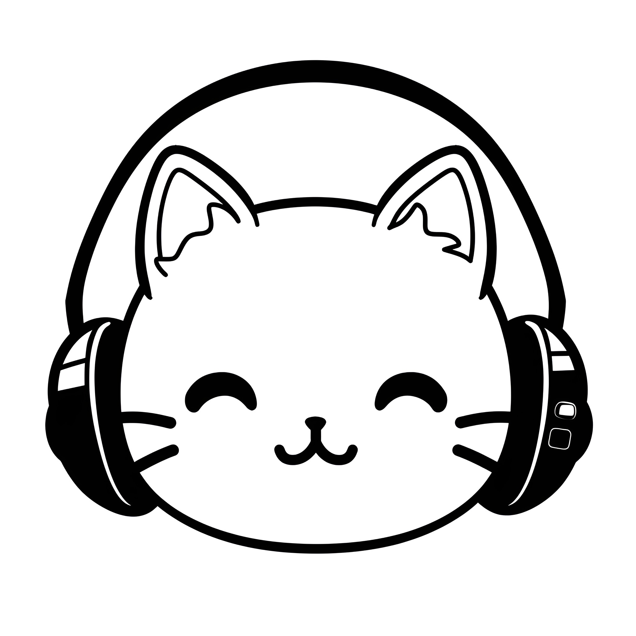 Kawaii cat with headphones Drawing Idea (free black-and-white line drawing printable PDF for all, from beginners to advanced learners, including children, teens, adults, and seniors)