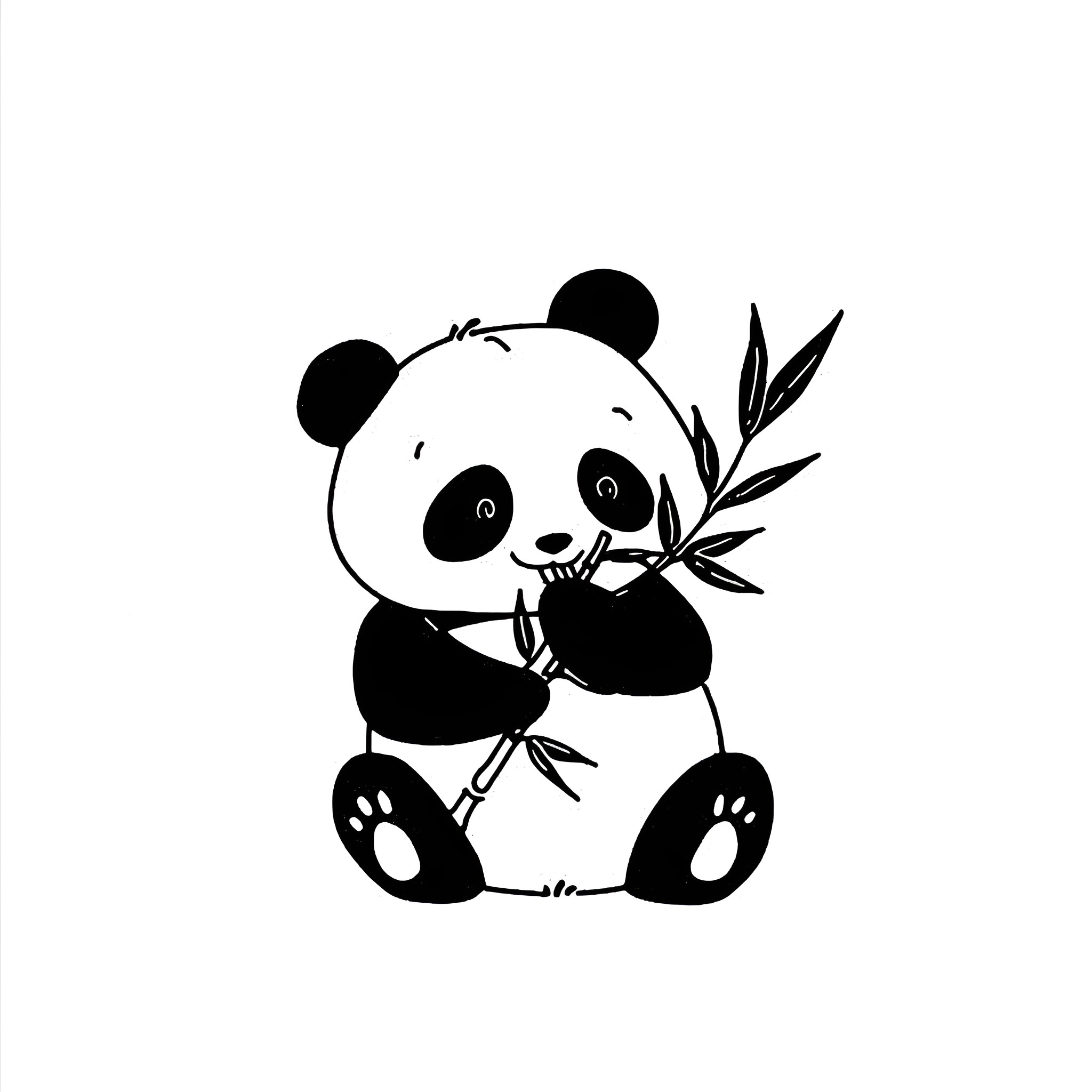 Kawaii panda with bamboo Drawing Idea (free black-and-white line drawing printable PDF for all, from beginners to advanced learners, including children, teens, adults, and seniors)