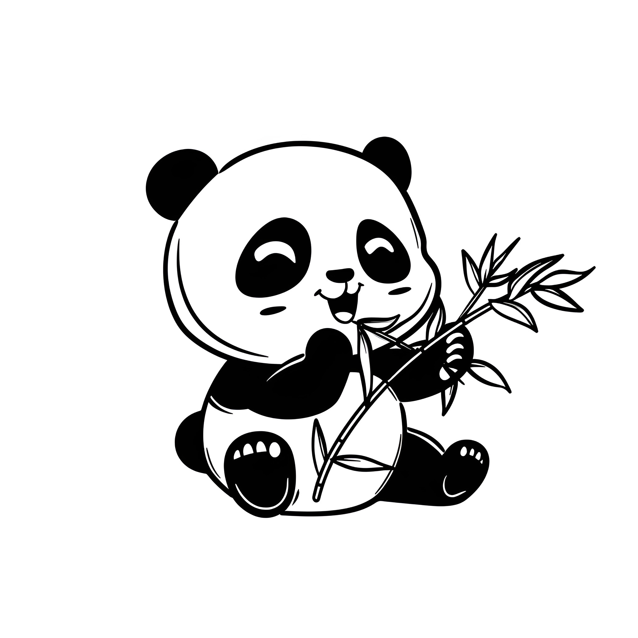 Kawaii panda bear eating bamboo Drawing Idea (free black-and-white line drawing printable PDF for all, from beginners to advanced learners, including children, teens, adults, and seniors)