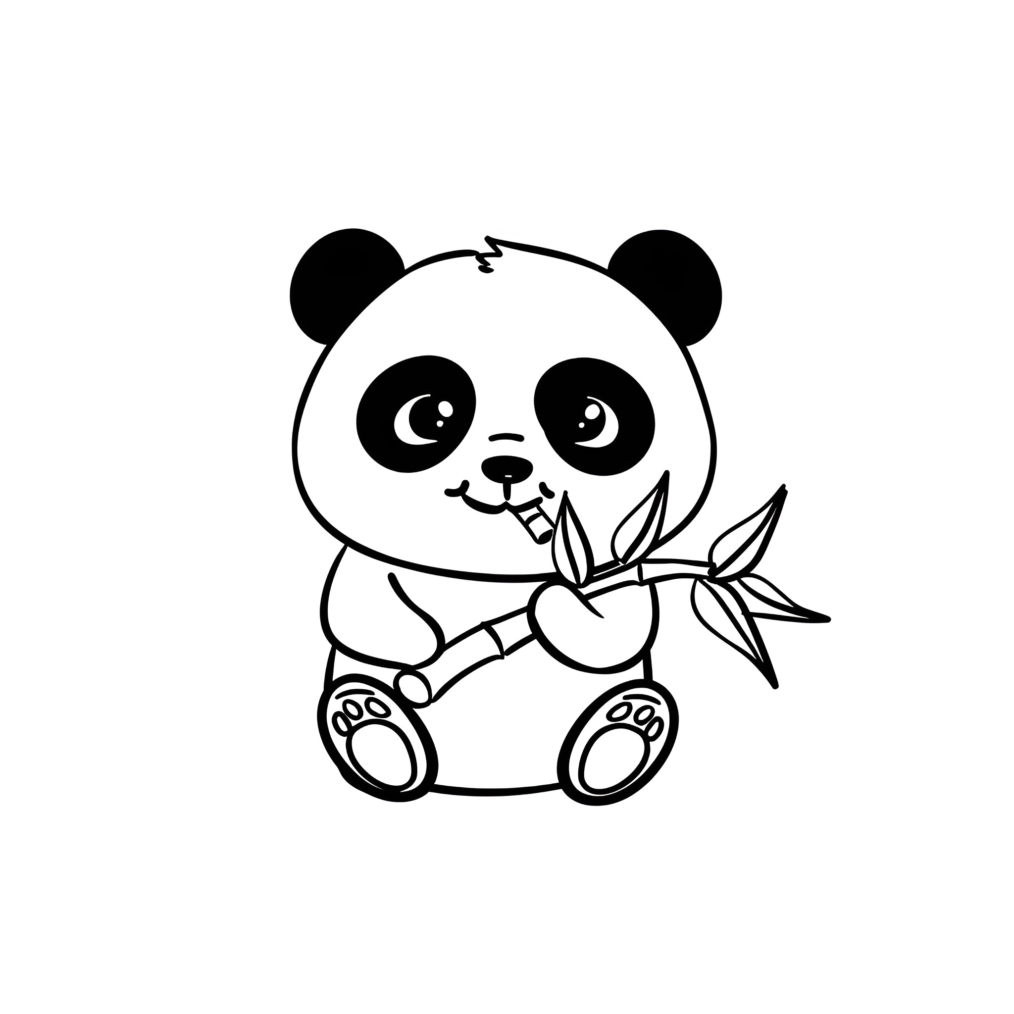 Kawaii Panda Eating Bamboo Drawing Idea (free black-and-white line drawing printable PDF for all, from beginners to advanced learners, including children, teens, adults, and seniors)