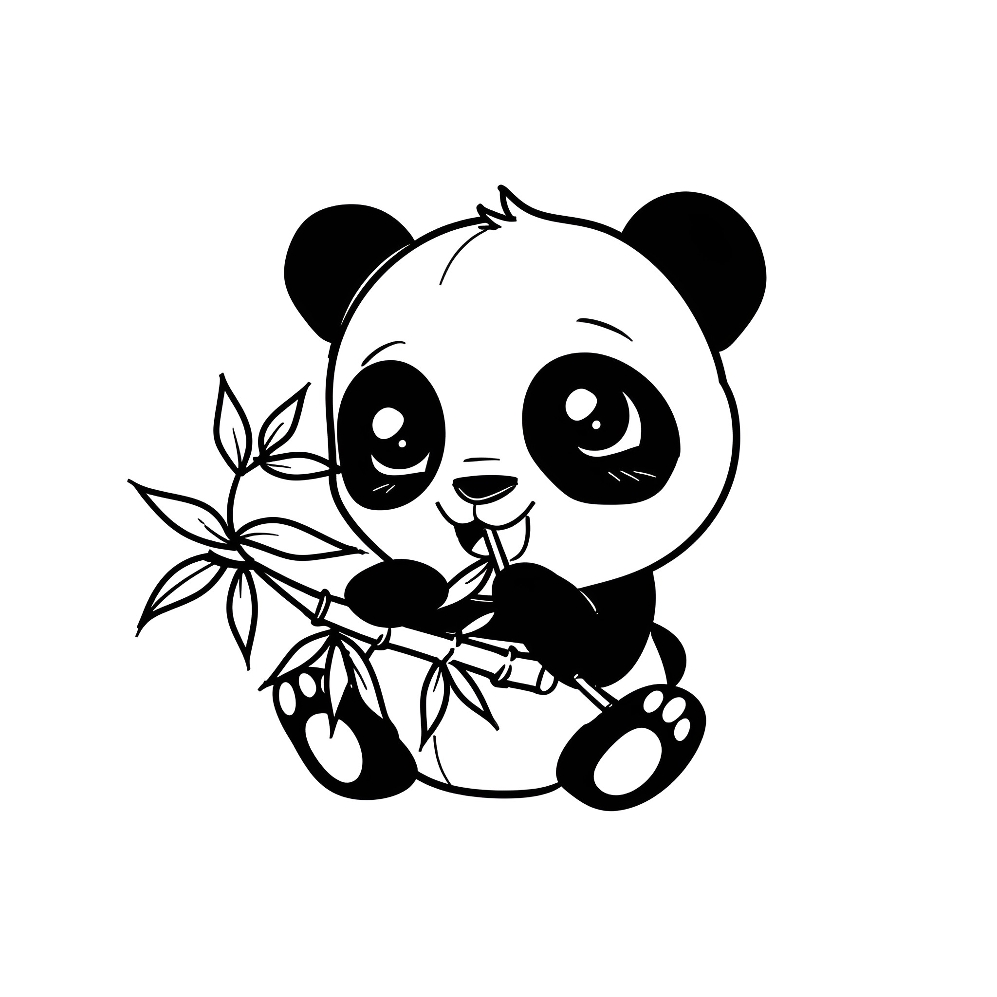 Kawaii panda cub with bamboo Drawing Idea (free black-and-white line drawing printable PDF for all, from beginners to advanced learners, including children, teens, adults, and seniors)