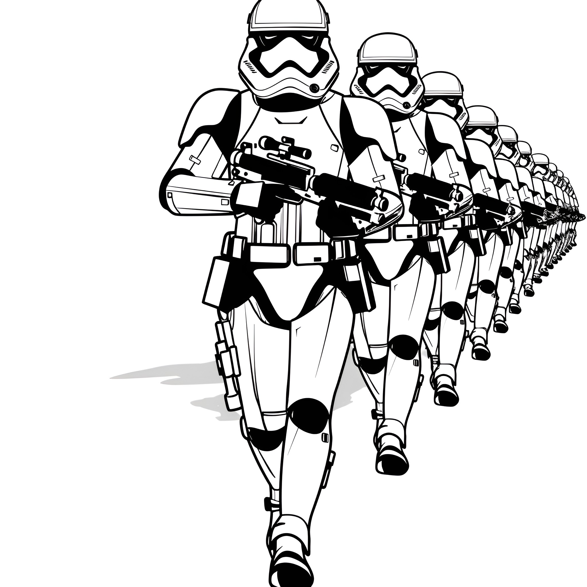 Star Wars Stormtroopers marching in formation Drawing Idea (free black-and-white line drawing printable PDF for all, from beginners to advanced learners, including children, teens, adults, and seniors)