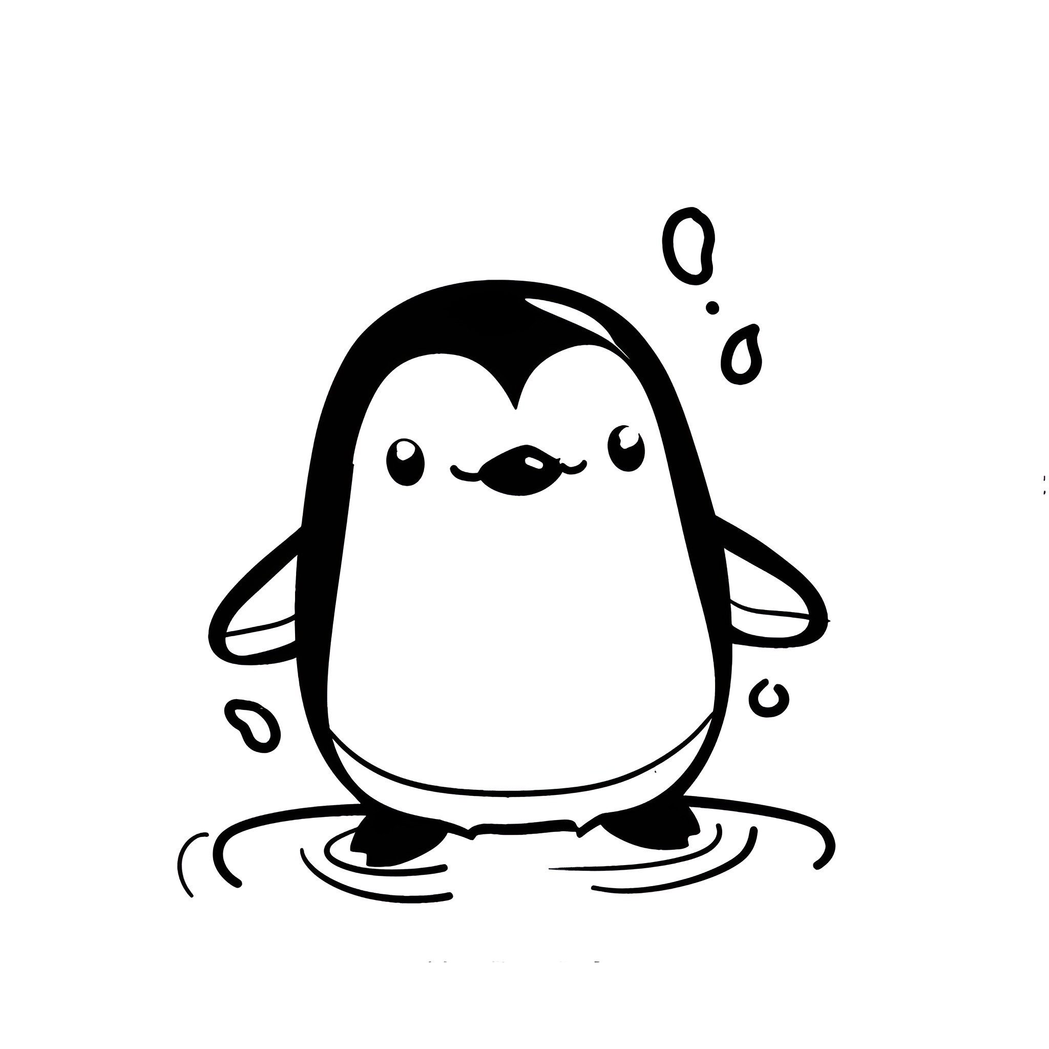 Kawaii penguin waddling happily Drawing Idea (free black-and-white line drawing printable PDF for all, from beginners to advanced learners, including children, teens, adults, and seniors)