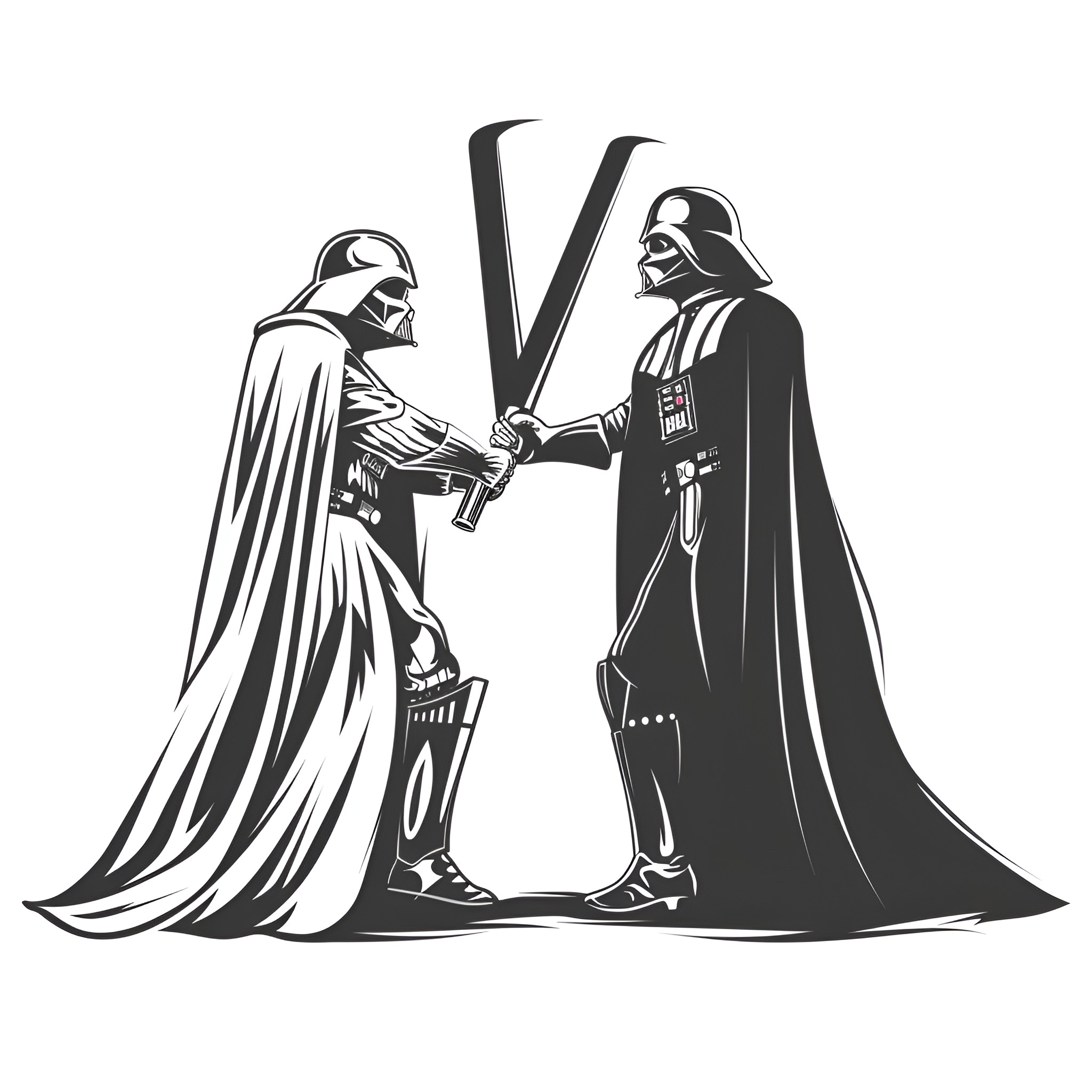 Star Wars Iconic Lightsaber Duel Drawing Idea (free black-and-white line drawing printable PDF for all, from beginners to advanced learners, including children, teens, adults, and seniors)