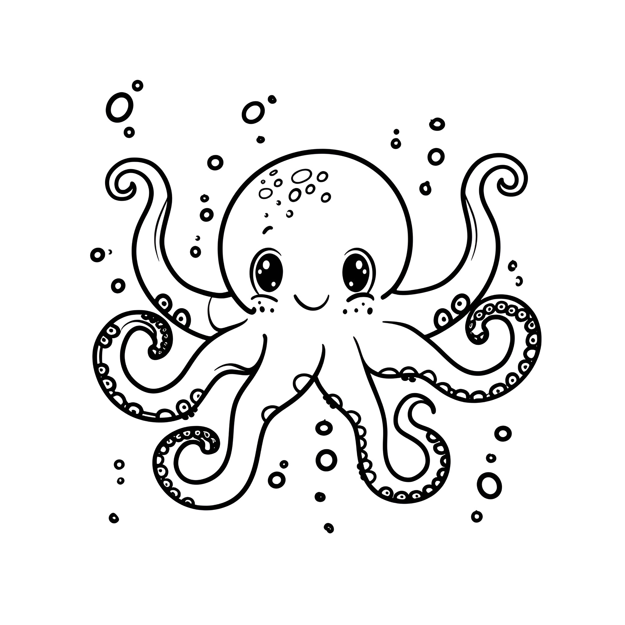 Kawaii playful octopus Drawing Idea (free black-and-white line drawing printable PDF for all, from beginners to advanced learners, including children, teens, adults, and seniors)