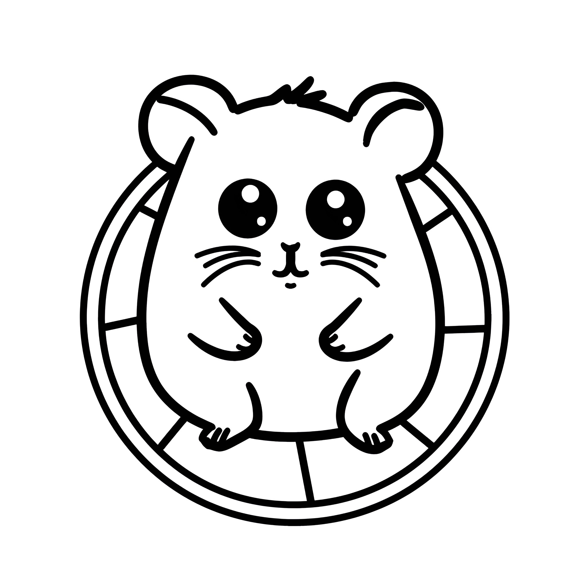 Kawaii hamster in horseshoe Drawing Idea (free black-and-white line drawing printable PDF for all, from beginners to advanced learners, including children, teens, adults, and seniors)