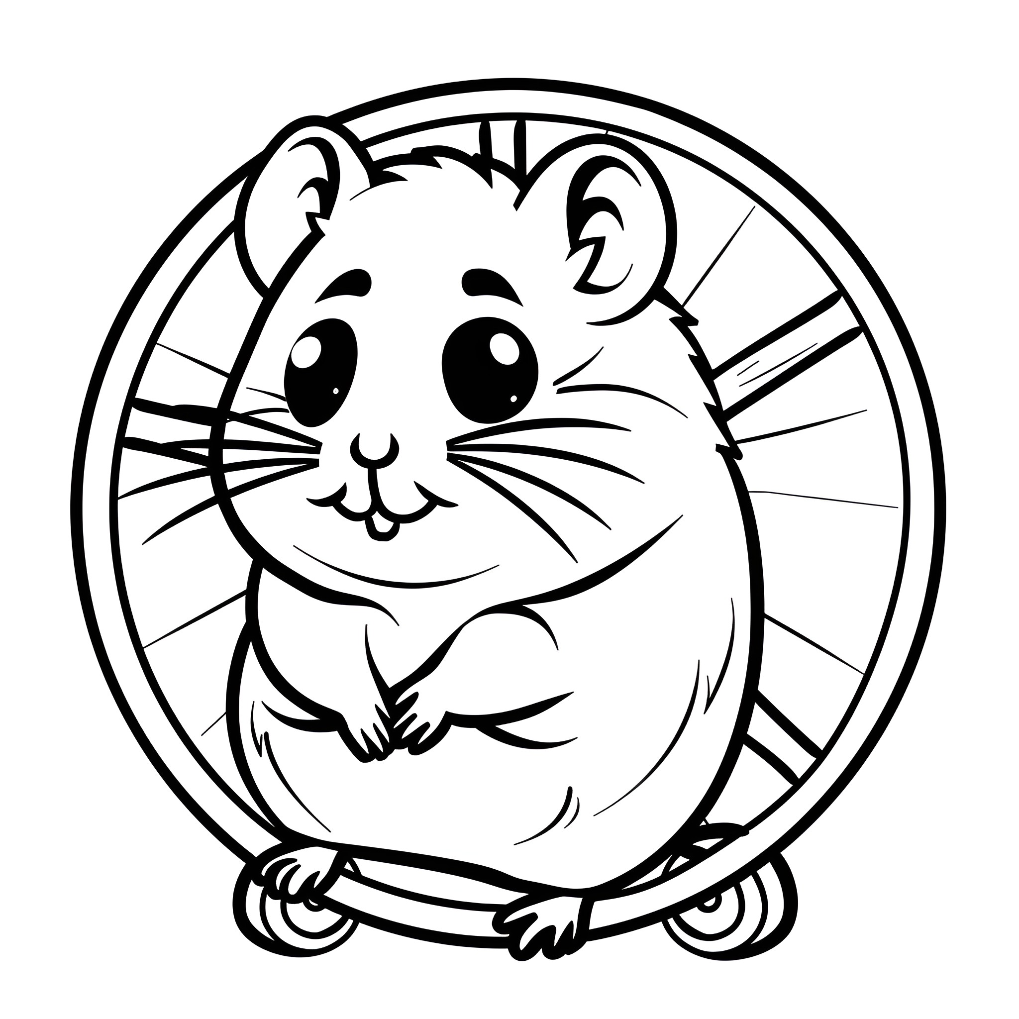Kawaii Hamster in Decorative Frame Drawing Idea (free black-and-white line drawing printable PDF for all, from beginners to advanced learners, including children, teens, adults, and seniors)