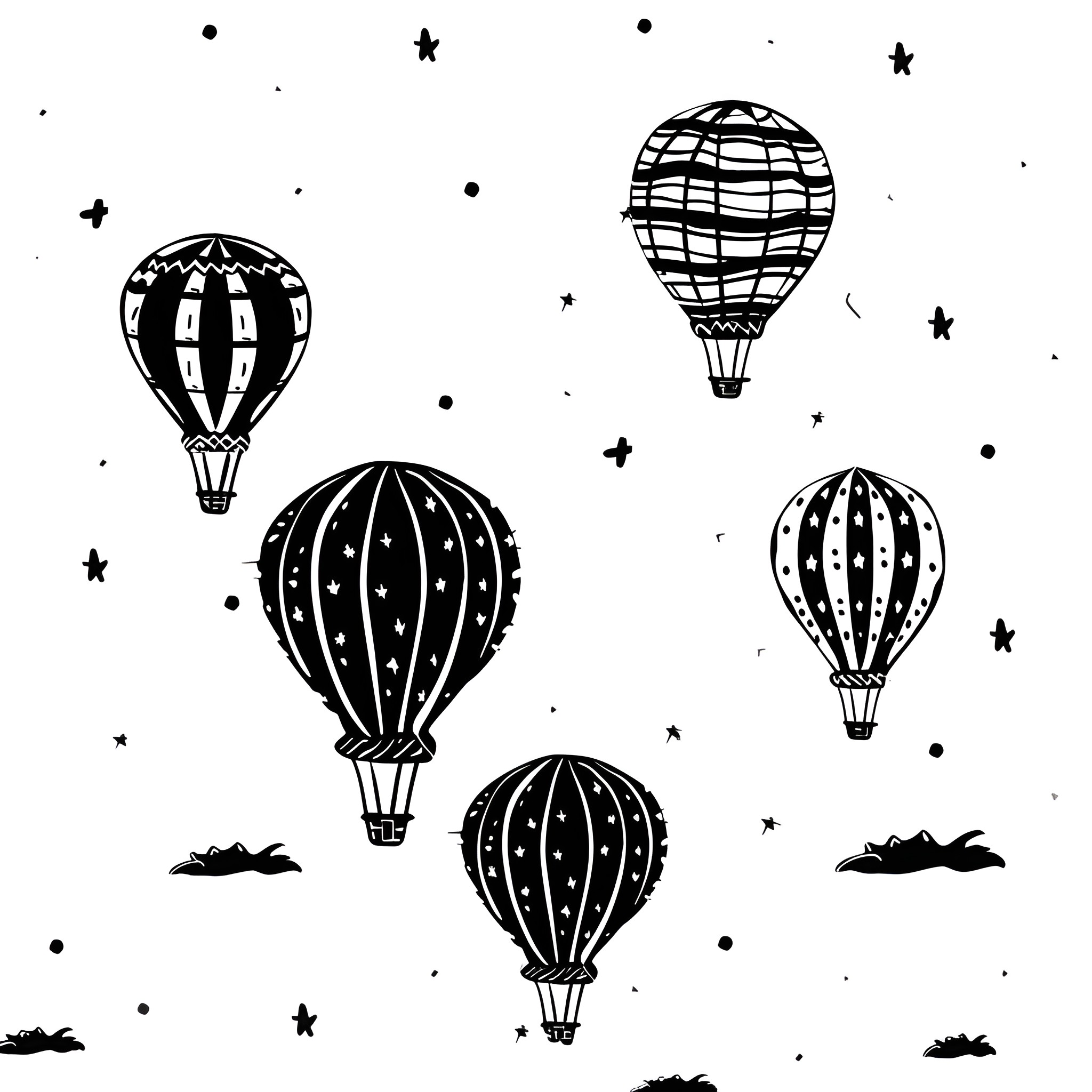 Mexico hot air balloon night sky Drawing Idea (free black-and-white line drawing printable PDF for all, from beginners to advanced learners, including children, teens, adults, and seniors)