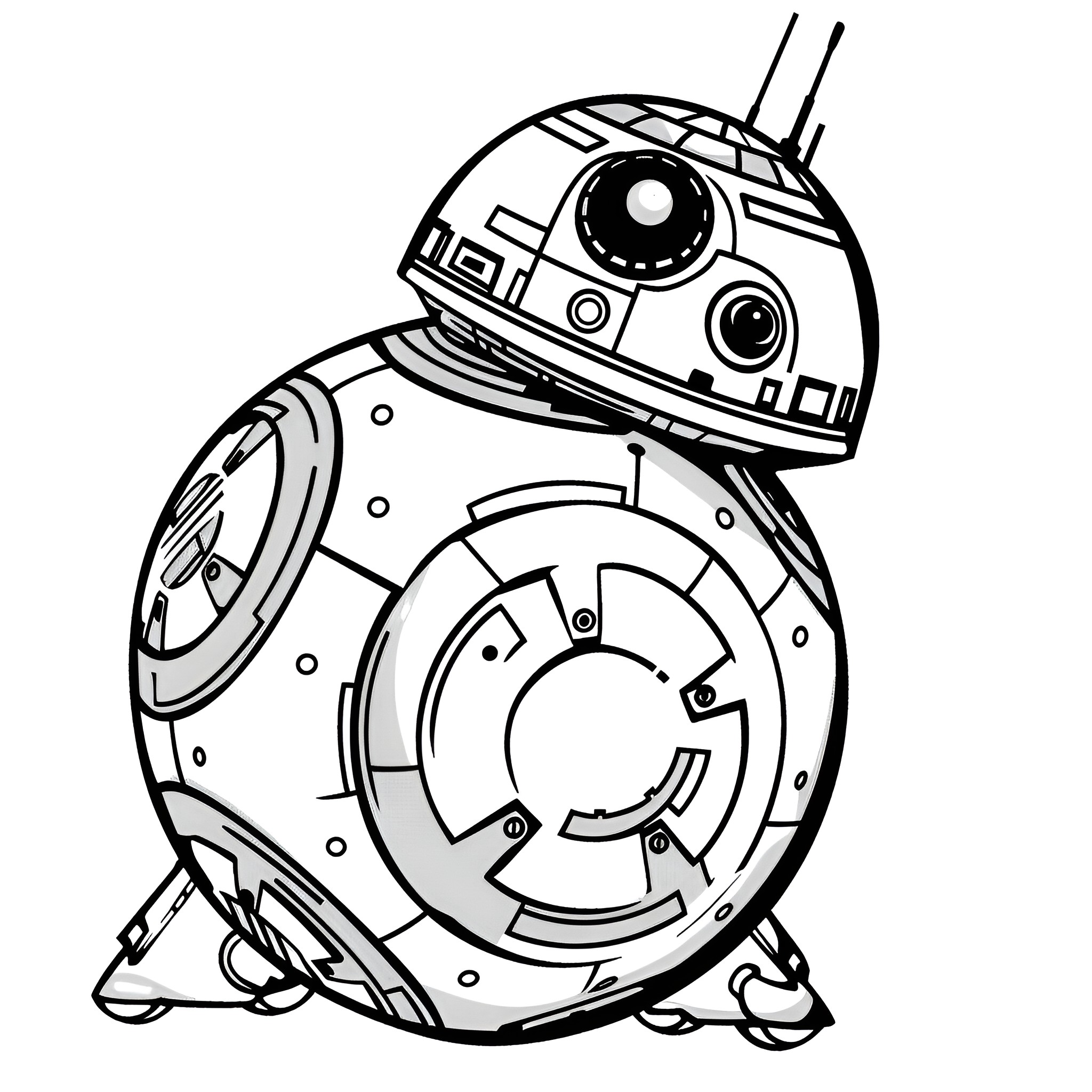 Star Wars robot droid with mechanical details Drawing Idea (free black-and-white line drawing printable PDF for all, from beginners to advanced learners, including children, teens, adults, and seniors)