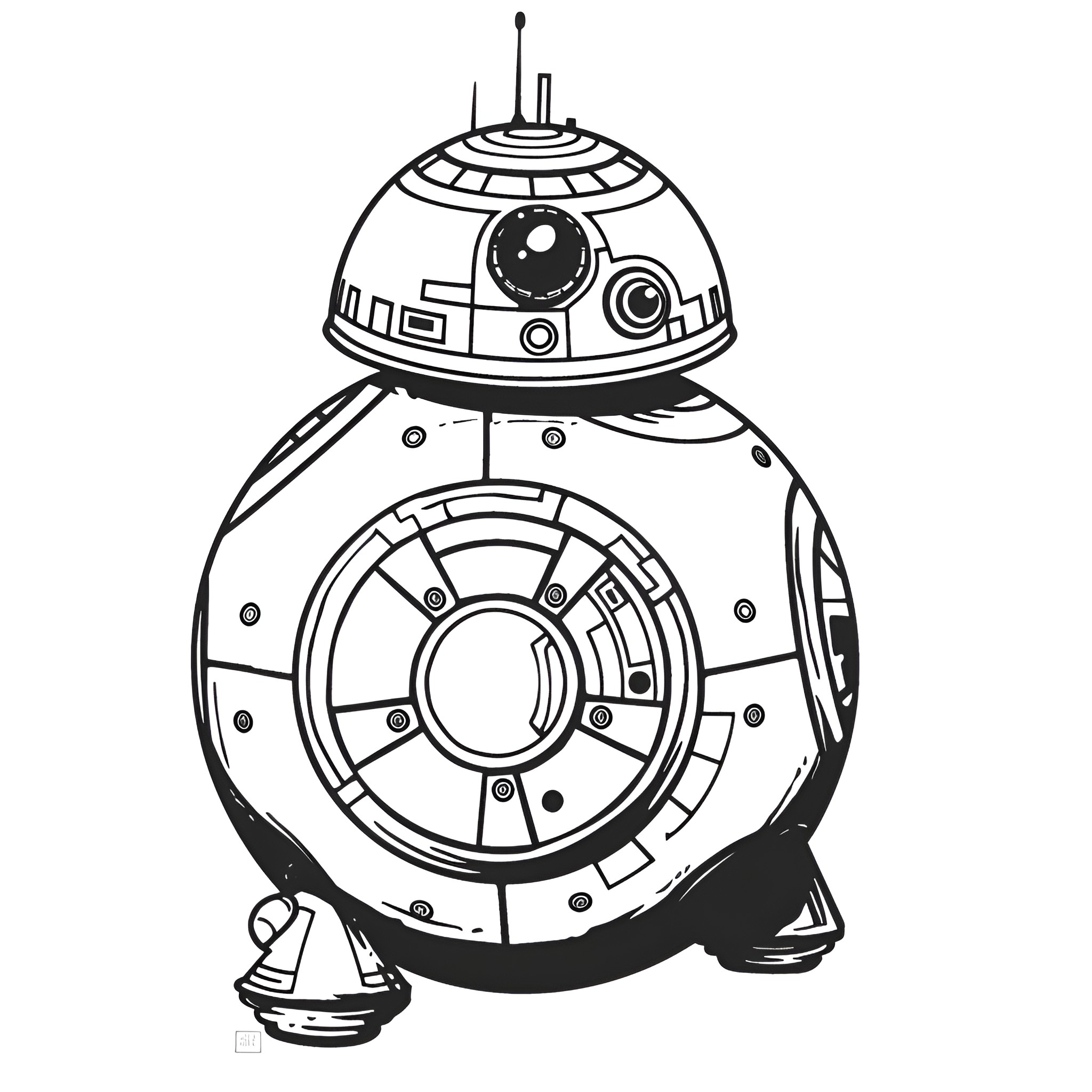 Star Wars droid in detailed outline Drawing Idea (free black-and-white line drawing printable PDF for all, from beginners to advanced learners, including children, teens, adults, and seniors)