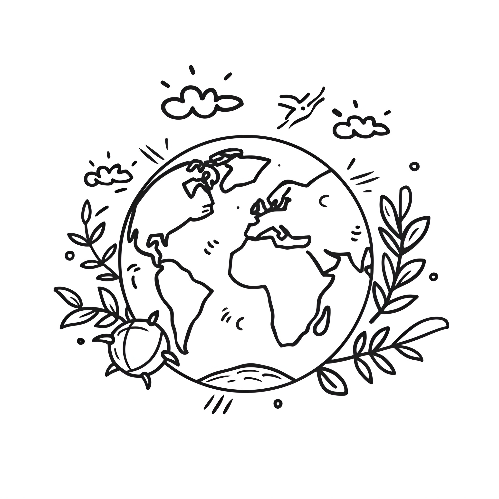 Earth Day: Celebratory Drawing of Our Planet Drawing Idea (free black-and-white line drawing printable PDF for all, from beginners to advanced learners, including children, teens, adults, and seniors)