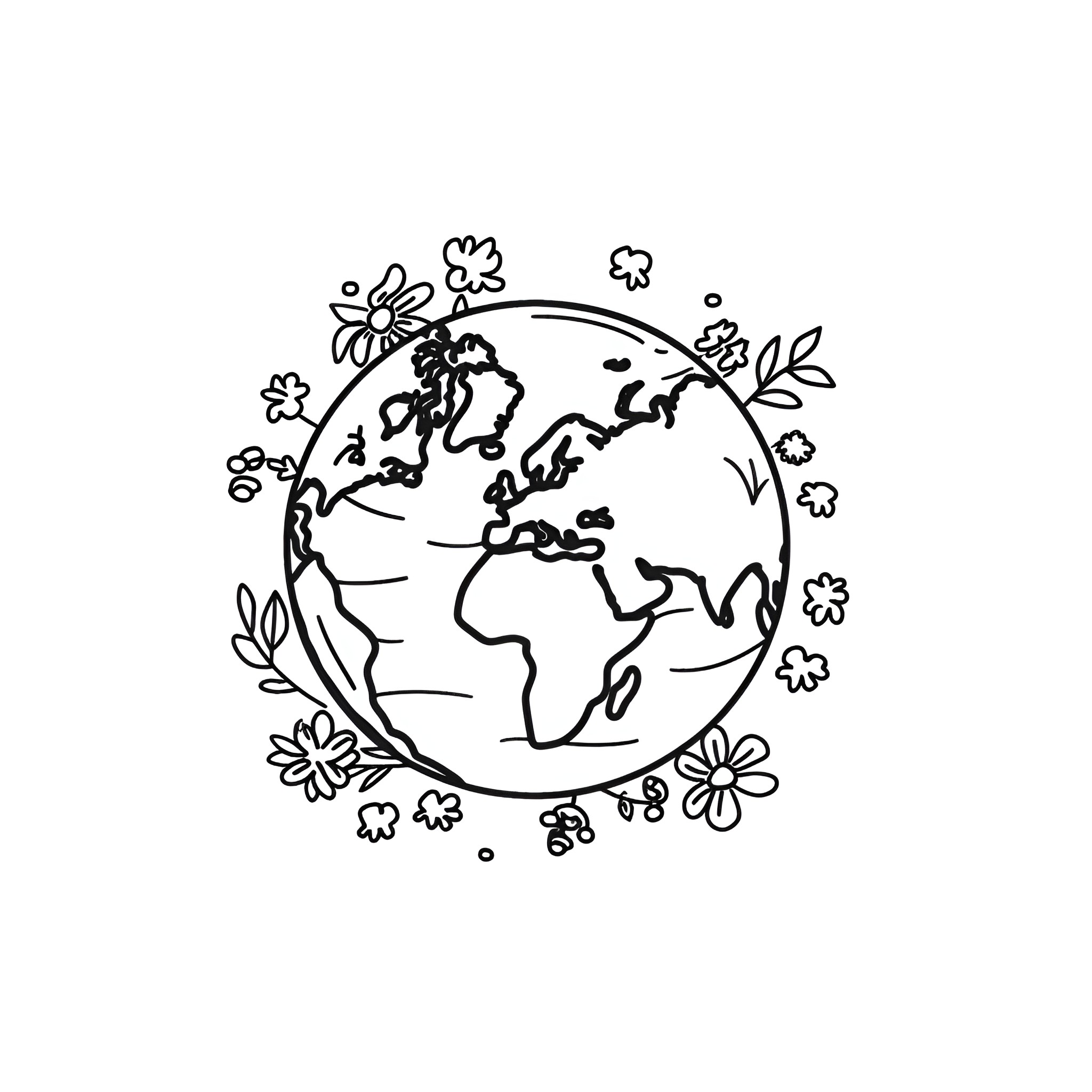 Earth Day celebrating the planet with flowers Drawing Idea (free black-and-white line drawing printable PDF for all, from beginners to advanced learners, including children, teens, adults, and seniors)