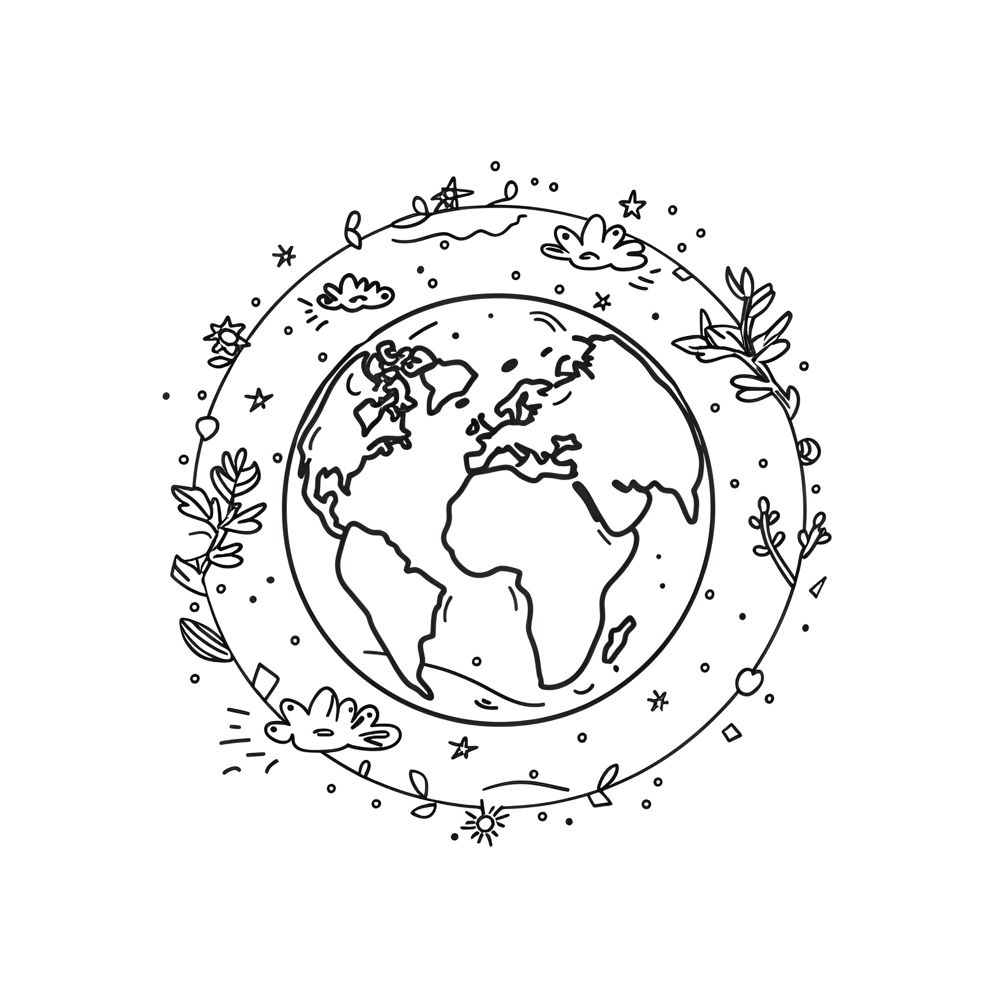 Earth Day celebration around the world Drawing Idea (free black-and-white line drawing printable PDF for all, from beginners to advanced learners, including children, teens, adults, and seniors)