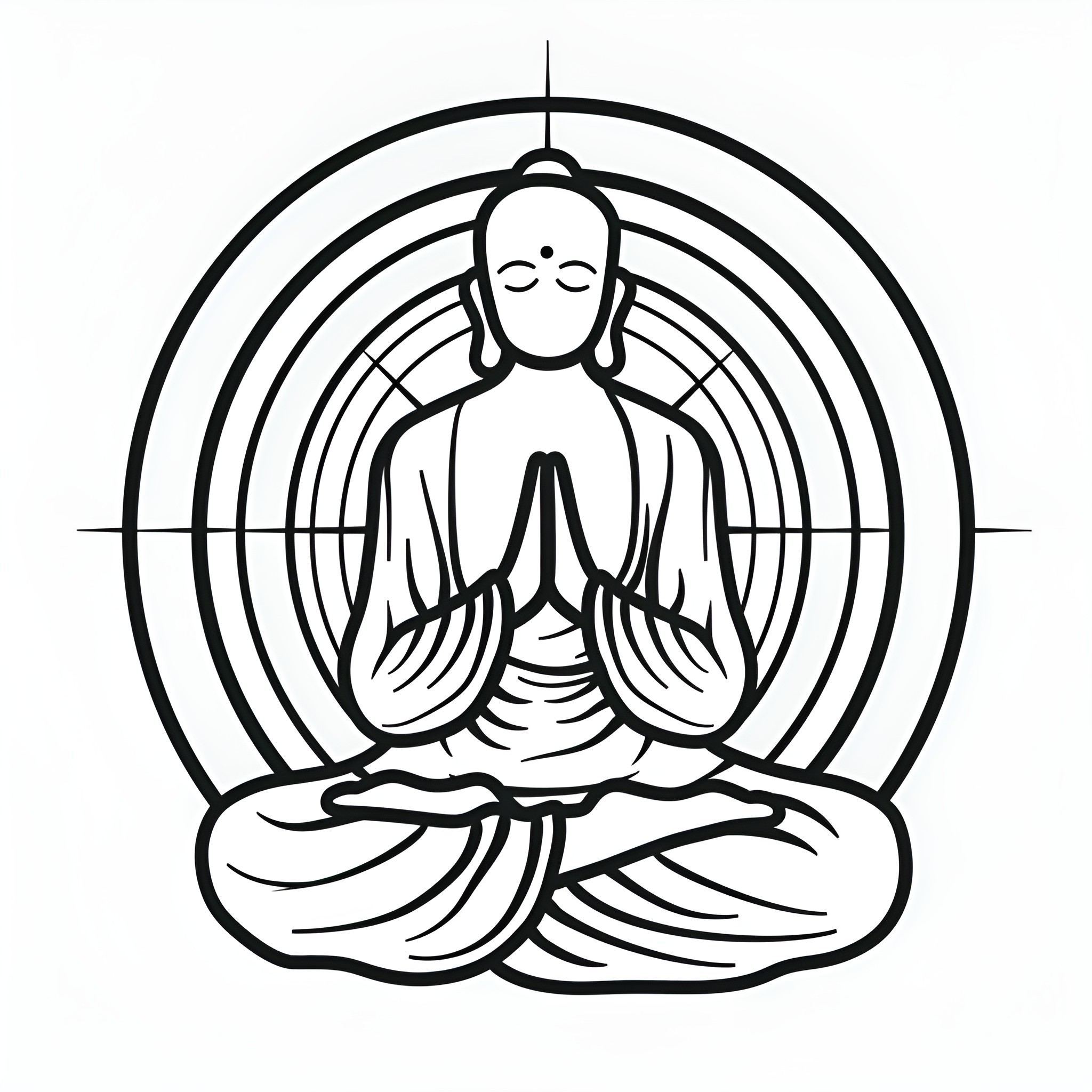 Spiritual meditation with hands in prayer Drawing Idea (free black-and-white line drawing printable PDF for all, from beginners to advanced learners, including children, teens, adults, and seniors)