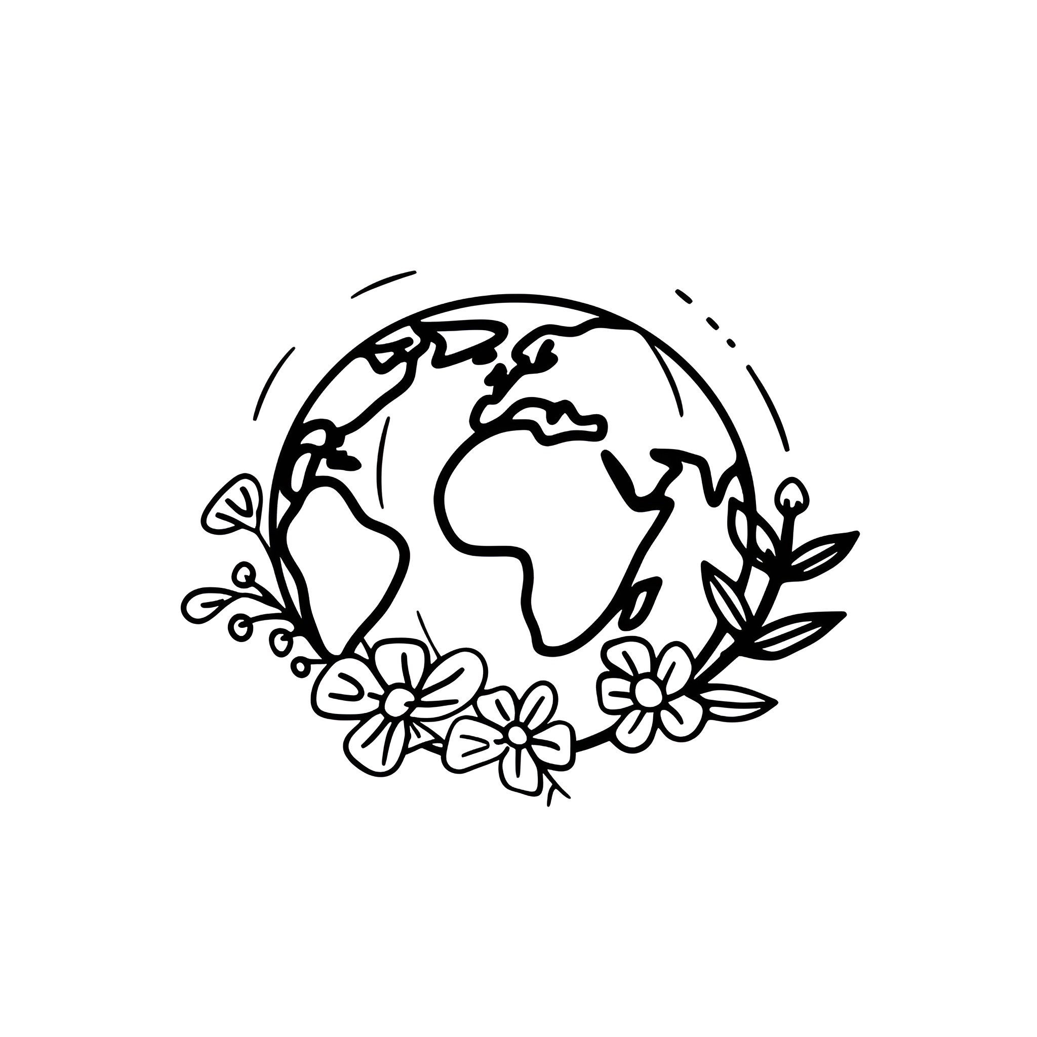 Earth Day celebrating our planet with flowers Drawing Idea (free black-and-white line drawing printable PDF for all, from beginners to advanced learners, including children, teens, adults, and seniors)