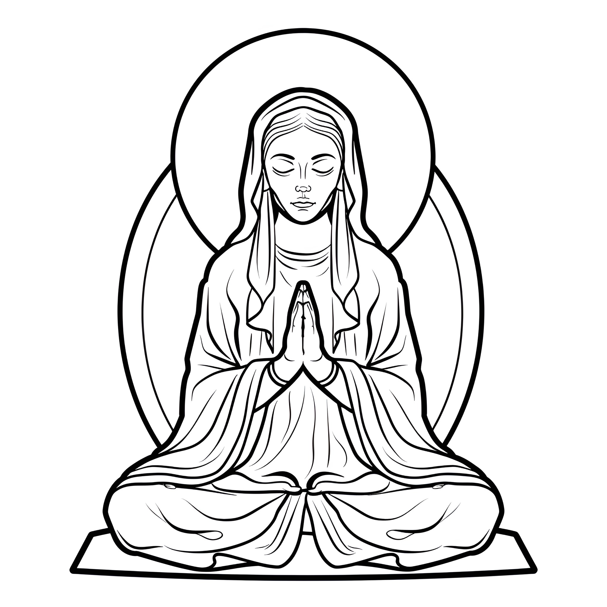 Spiritual figure in prayer and meditation Drawing Idea (free black-and-white line drawing printable PDF for all, from beginners to advanced learners, including children, teens, adults, and seniors)