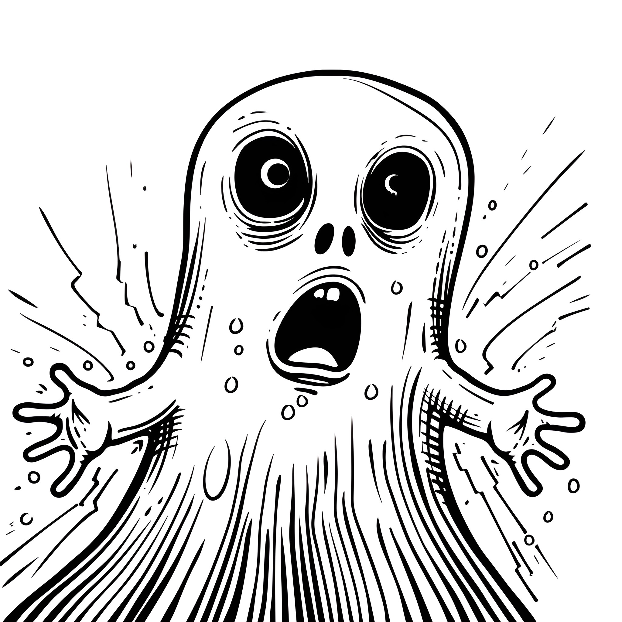 Horror Gore Frightening Creature Emerging with Intense Expressions Drawing Idea (free black-and-white line drawing printable PDF for all, from beginners to advanced learners, including children, teens, adults, and seniors)