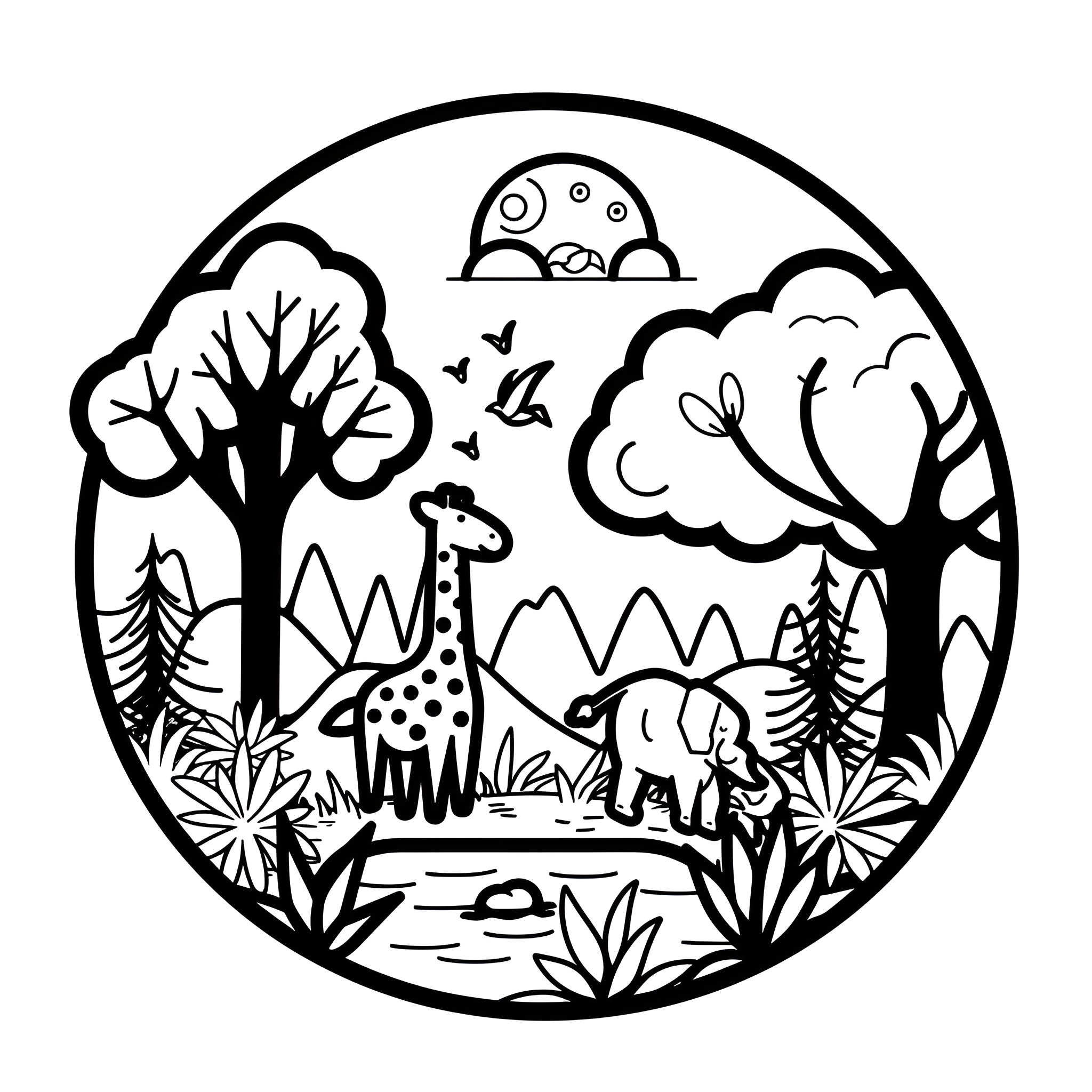 Earth Day celebration in the wild Drawing Idea (free black-and-white line drawing printable PDF for all, from beginners to advanced learners, including children, teens, adults, and seniors)