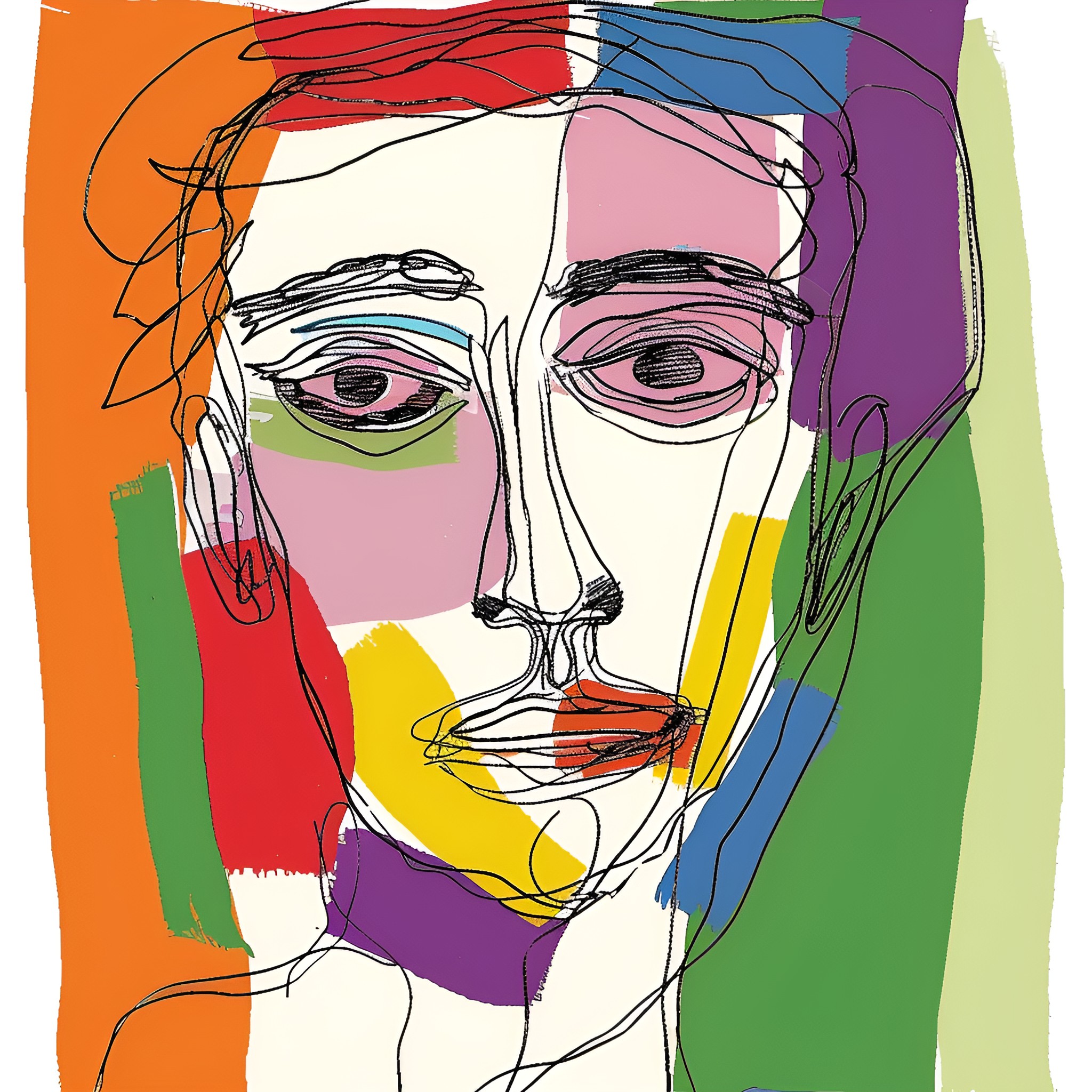 Self Portrait of a Colorful Expressionist Drawing Idea (free black-and-white line drawing printable PDF for all, from beginners to advanced learners, including children, teens, adults, and seniors)