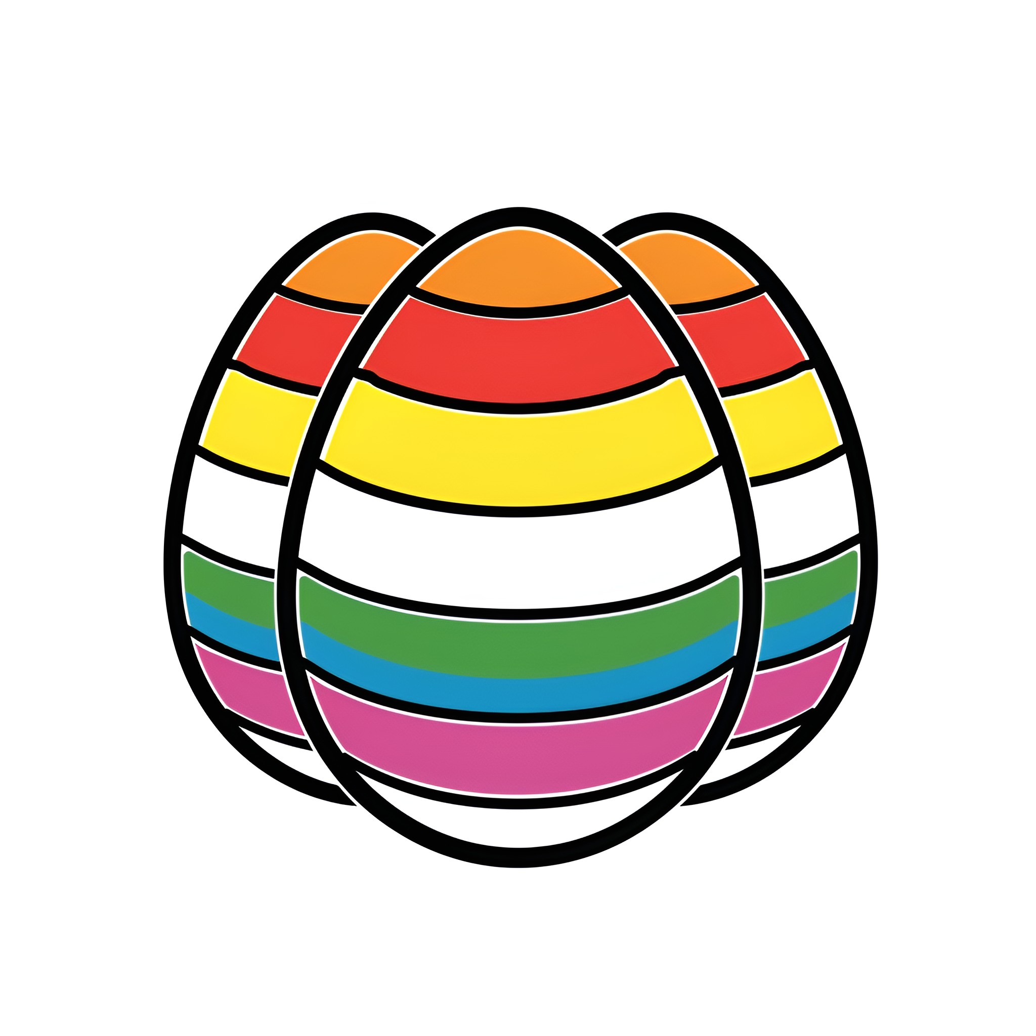 Easter Eggs with Vibrant Stripes Drawing Idea (free black-and-white line drawing printable PDF for all, from beginners to advanced learners, including children, teens, adults, and seniors)