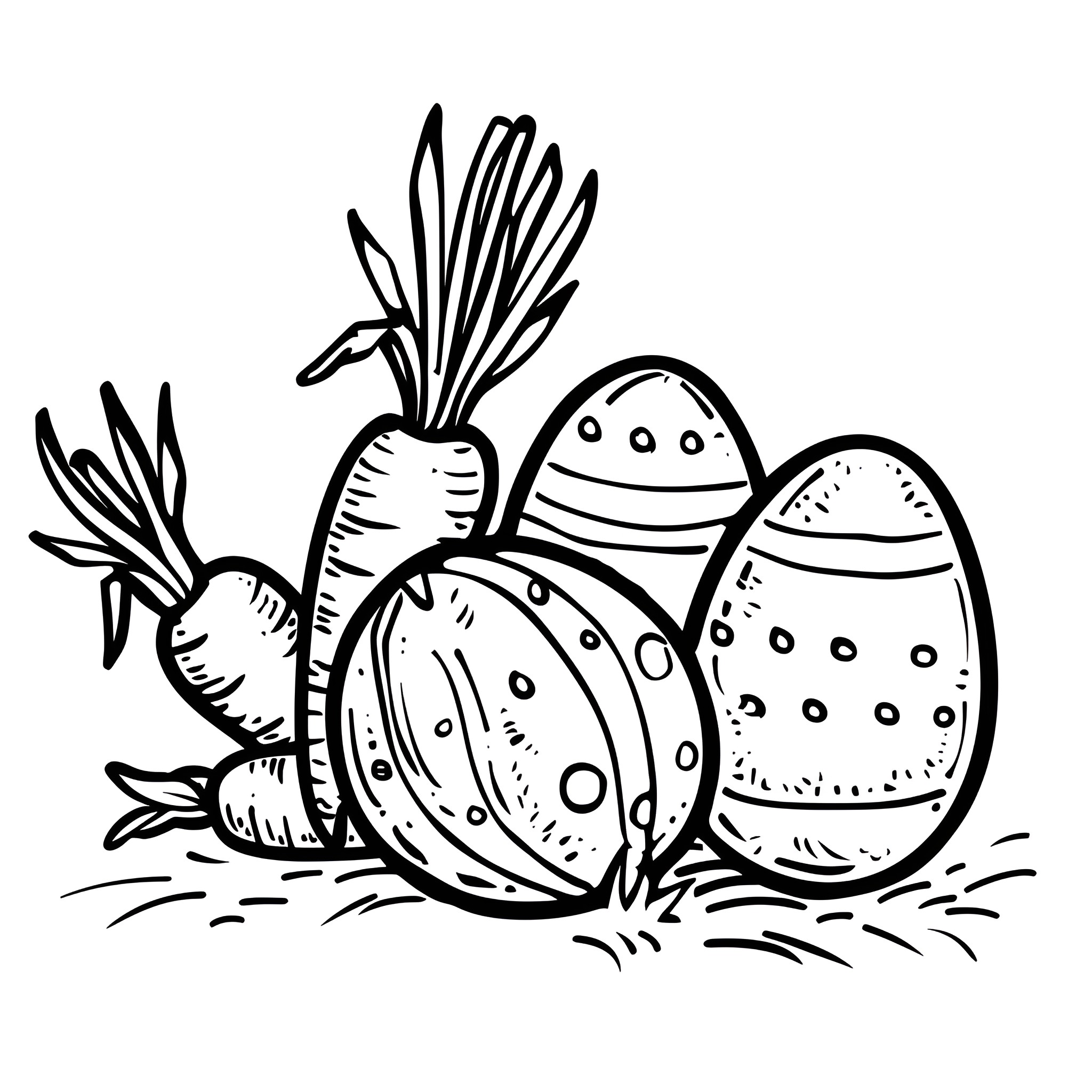 Easter Eggs with Decorated Designs Drawing Idea (free black-and-white line drawing printable PDF for all, from beginners to advanced learners, including children, teens, adults, and seniors)