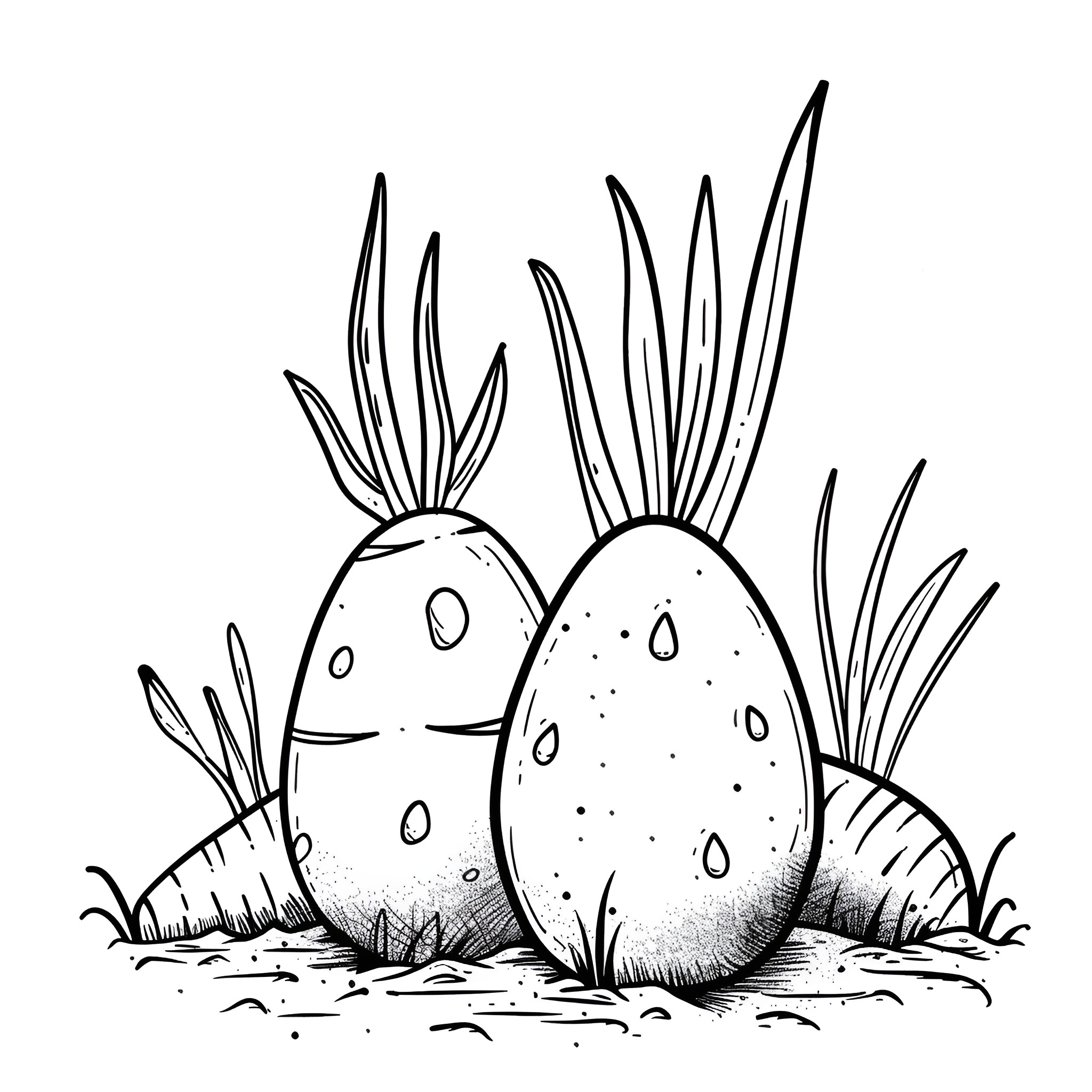 Easter Eggs with Expressive Designs Drawing Idea (free black-and-white line drawing printable PDF for all, from beginners to advanced learners, including children, teens, adults, and seniors)