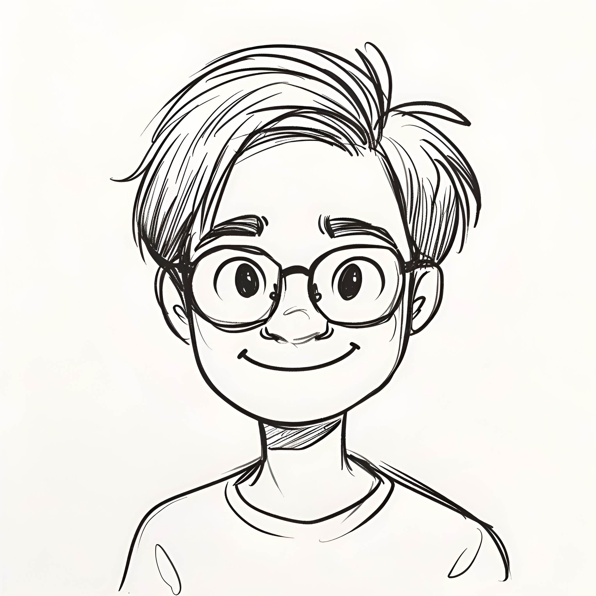 Self Portrait of a Cheerful Young Man Drawing Idea (free black-and-white line drawing printable PDF for all, from beginners to advanced learners, including children, teens, adults, and seniors)