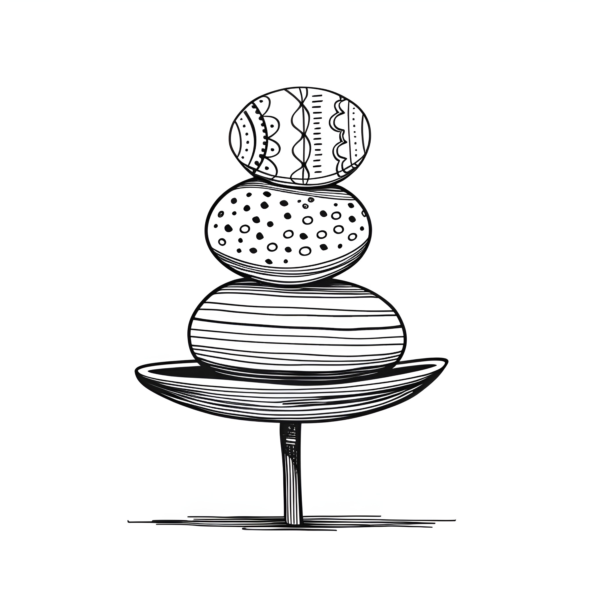 Easter Eggs ornamentally stacked on a stand Drawing Idea (free black-and-white line drawing printable PDF for all, from beginners to advanced learners, including children, teens, adults, and seniors)
