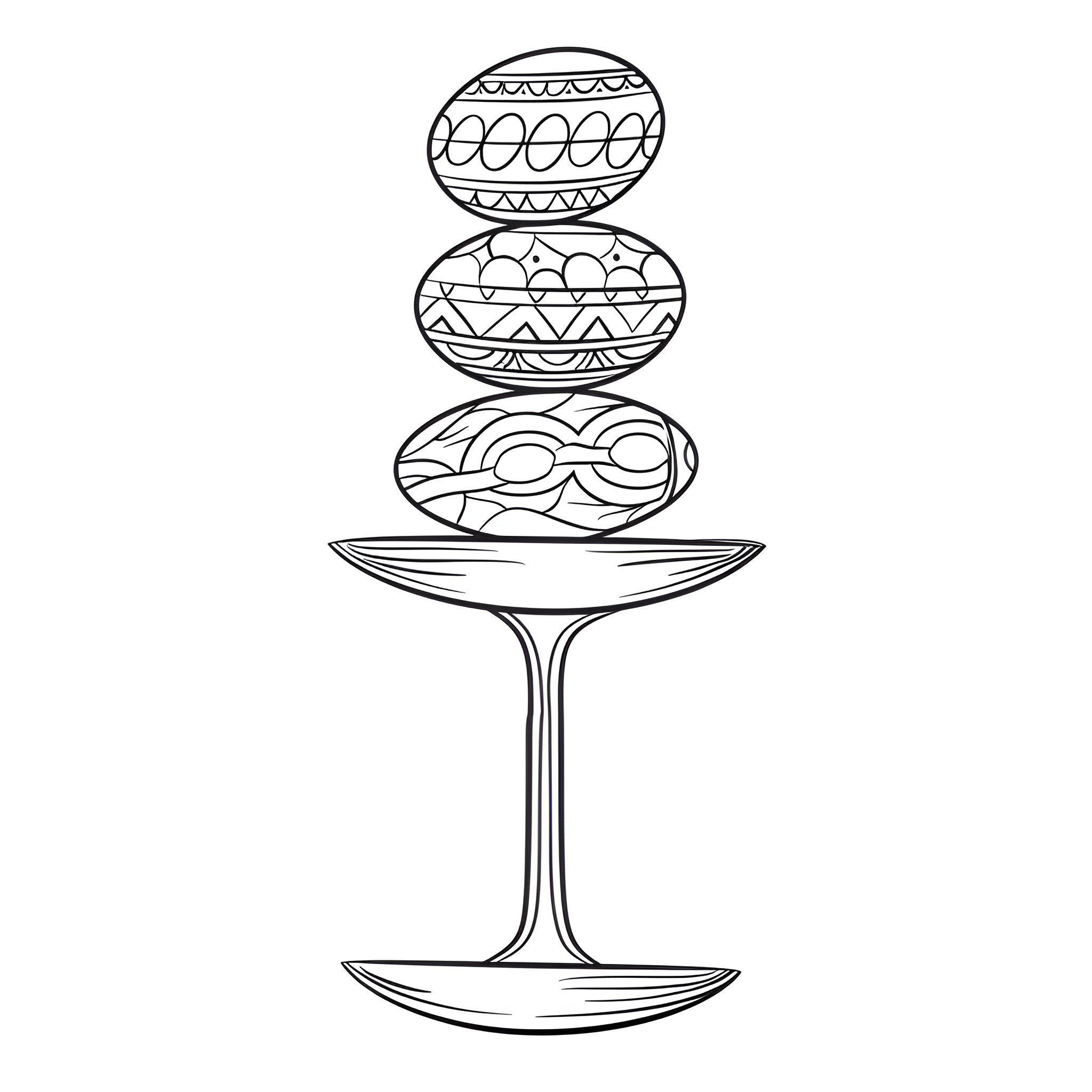 Easter Eggs Stacked in a Decorative Cup Drawing Idea (free black-and-white line drawing printable PDF for all, from beginners to advanced learners, including children, teens, adults, and seniors)