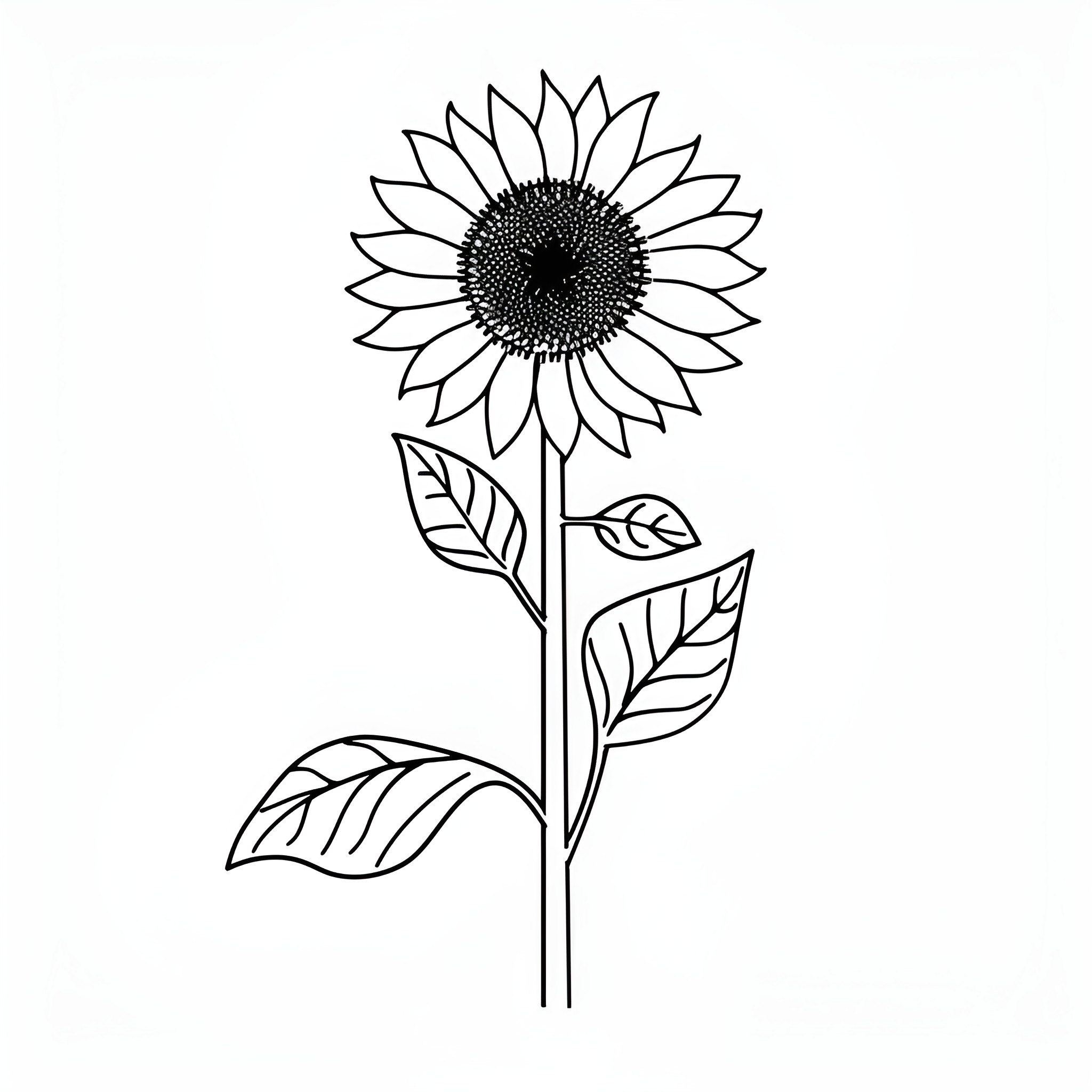 Sunflower in simple line drawing Drawing Idea (free black-and-white line drawing printable PDF for all, from beginners to advanced learners, including children, teens, adults, and seniors)
