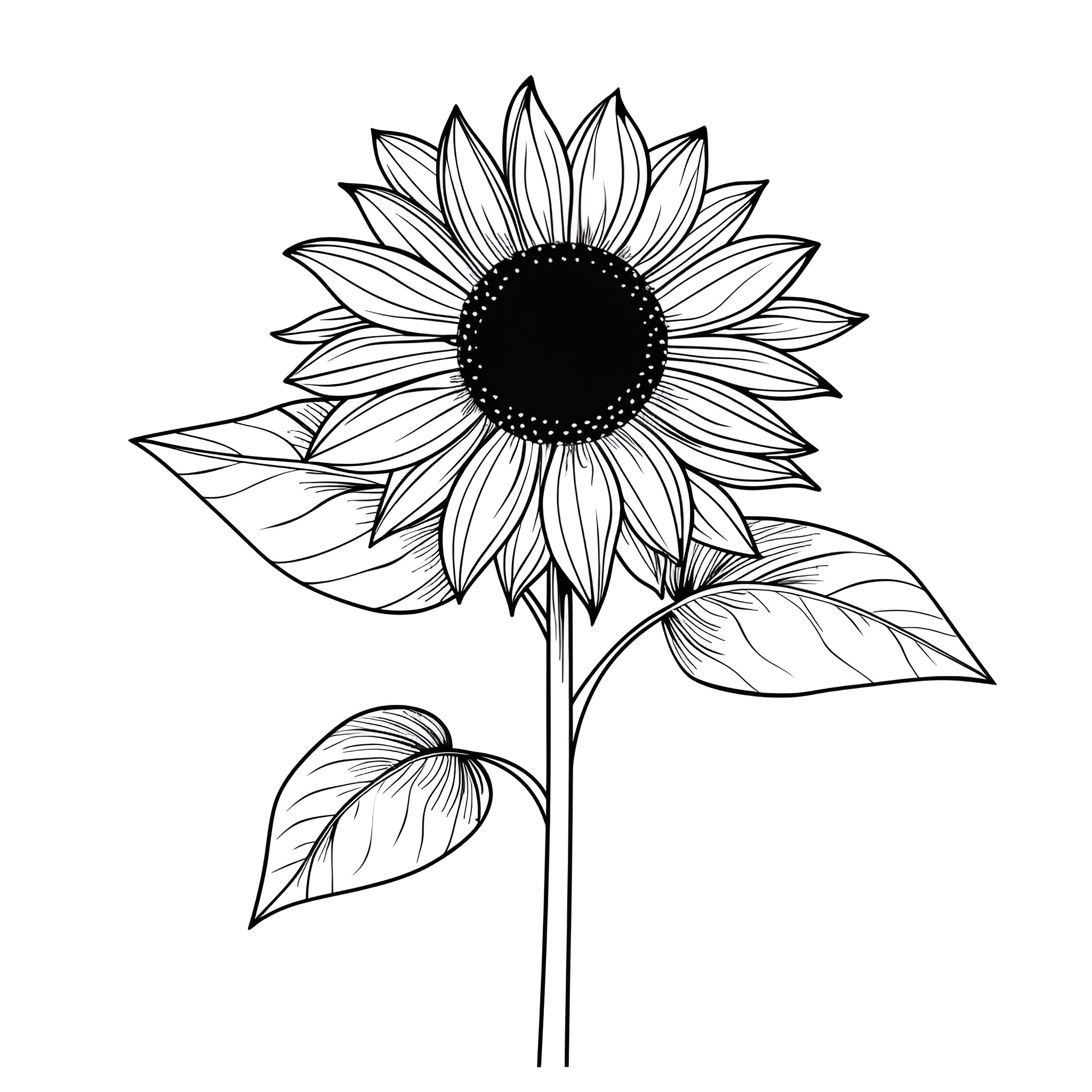 Sunflower in Elegant Bloom Drawing Idea (free black-and-white line drawing printable PDF for all, from beginners to advanced learners, including children, teens, adults, and seniors)